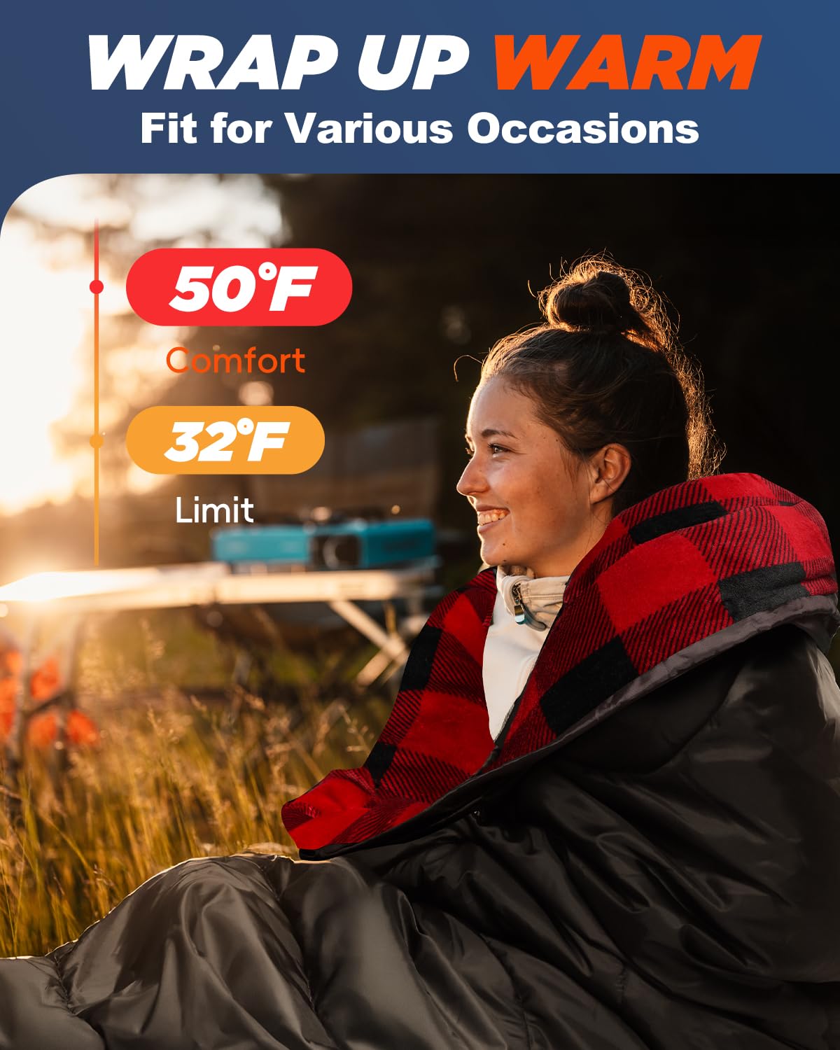 XL Flannel Sleeping Bag with Pillow and Compression Sack