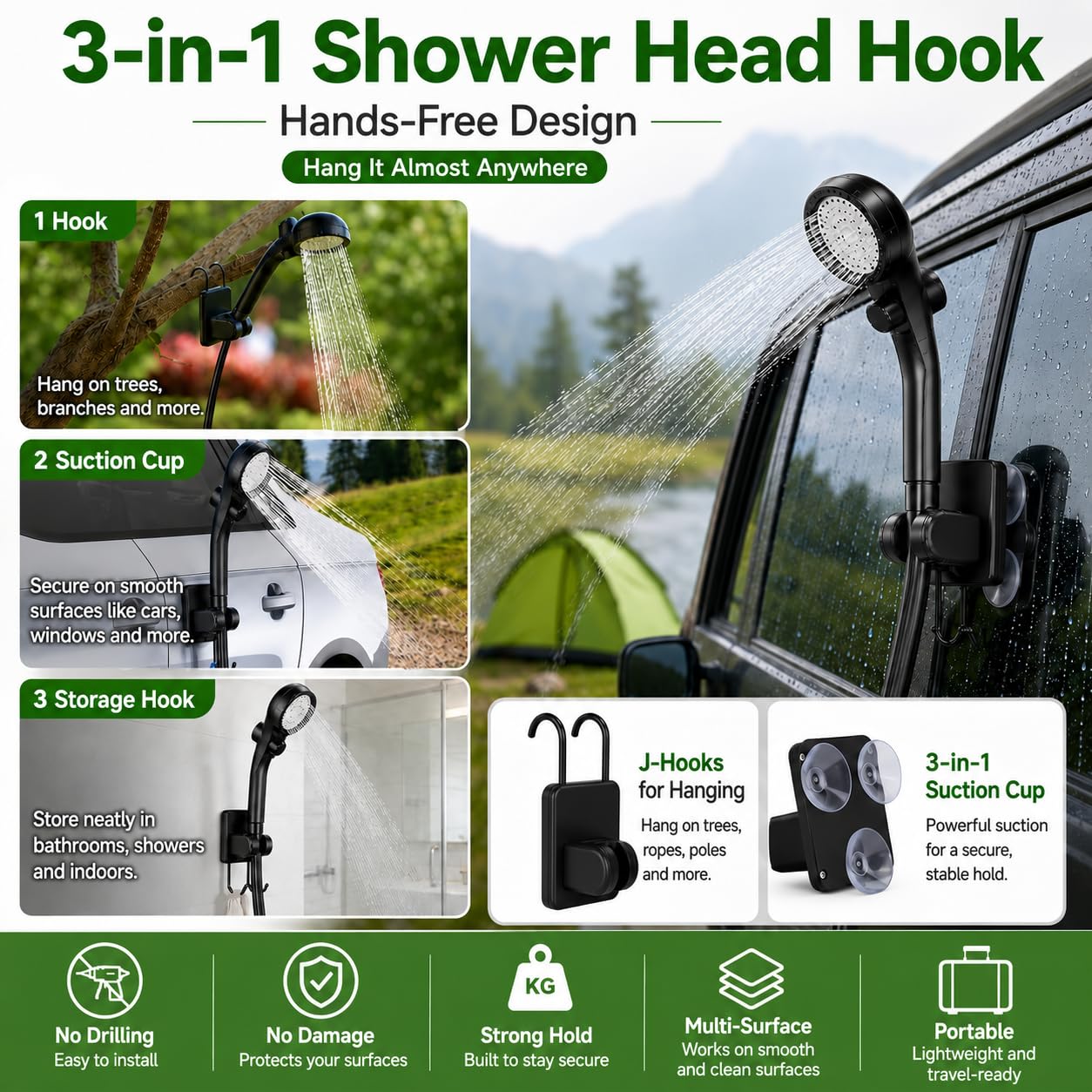 Rechargeable Portable Camping Shower with Foldable Bucket