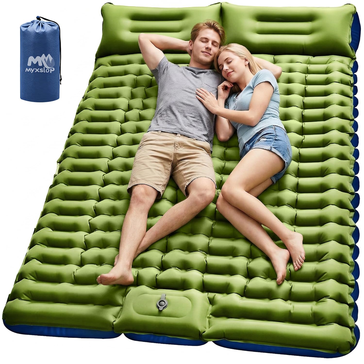Extra-Thick Double Sleeping Pad with Built-In Pillow & Foot Pump