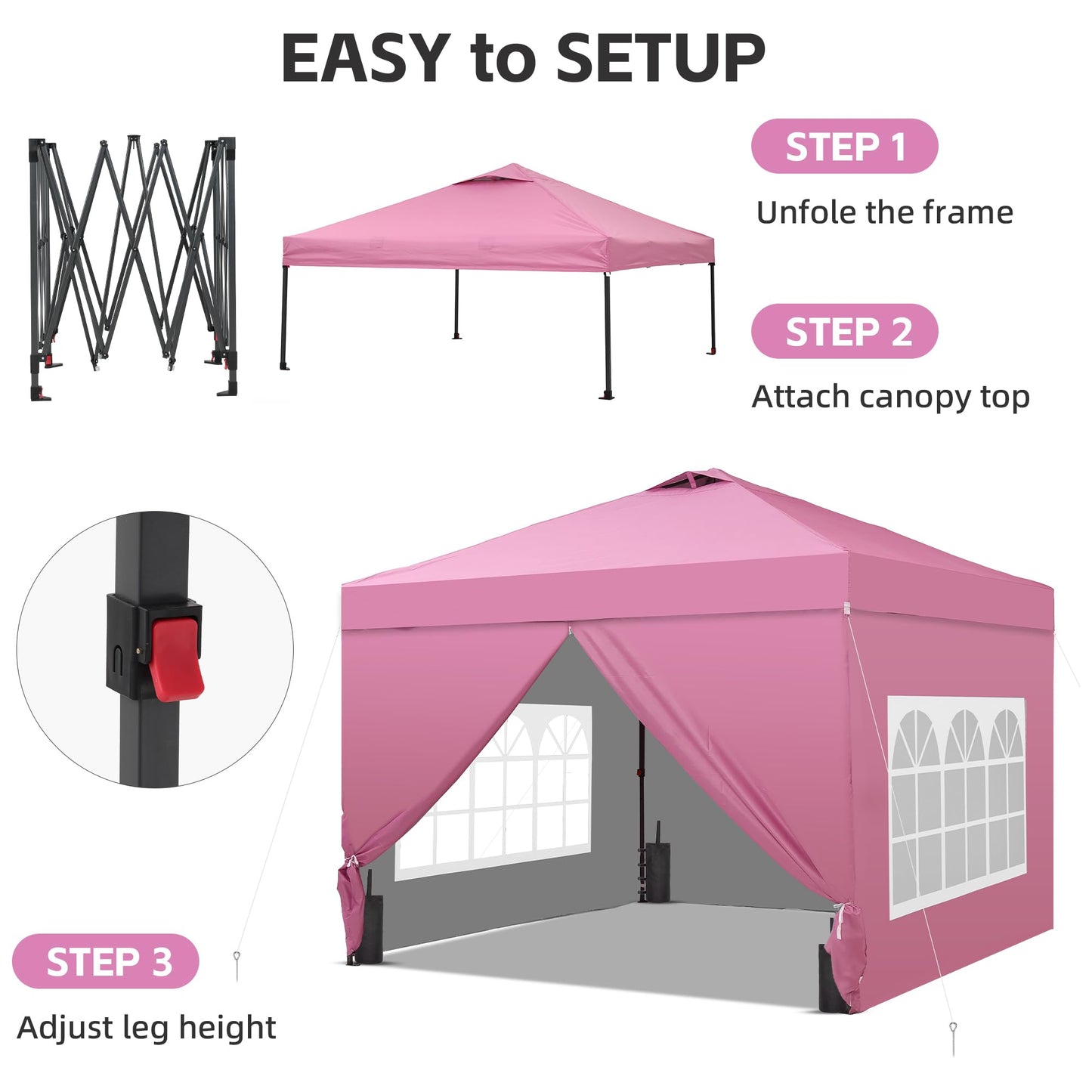 10x10 One-Push Canopy Tent with Adjustable Height