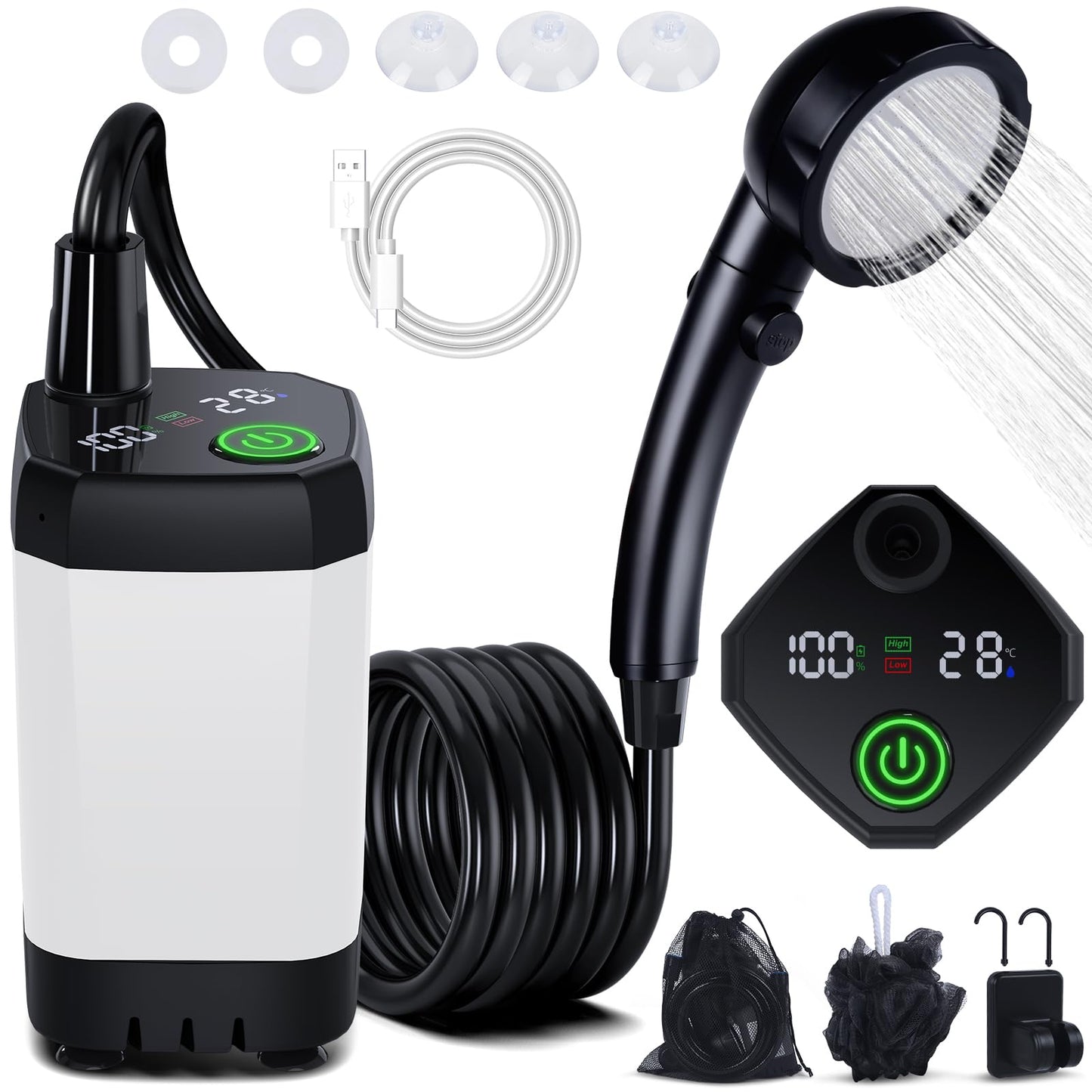 Rechargeable Portable Camping Shower with LED Display and 4 Spray Modes
