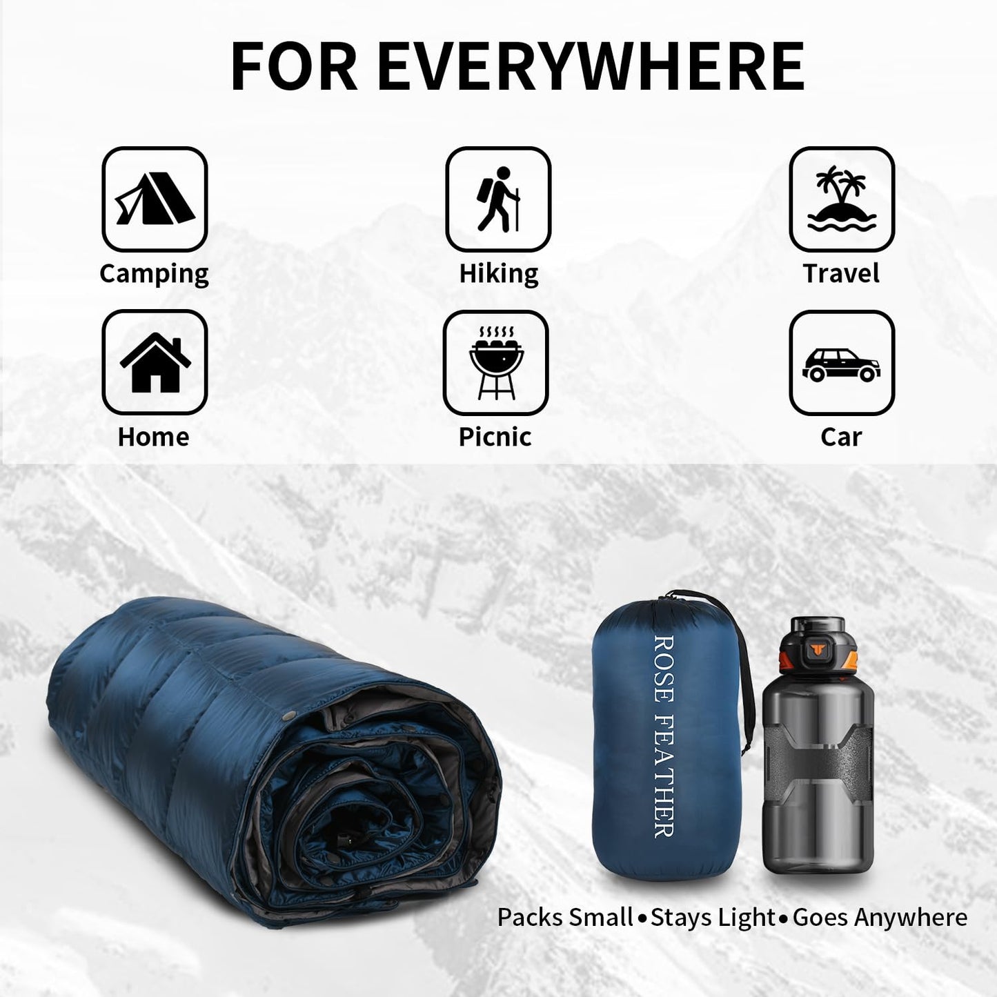 Lightweight Packable Down Camping Blanket and Travel Quilt