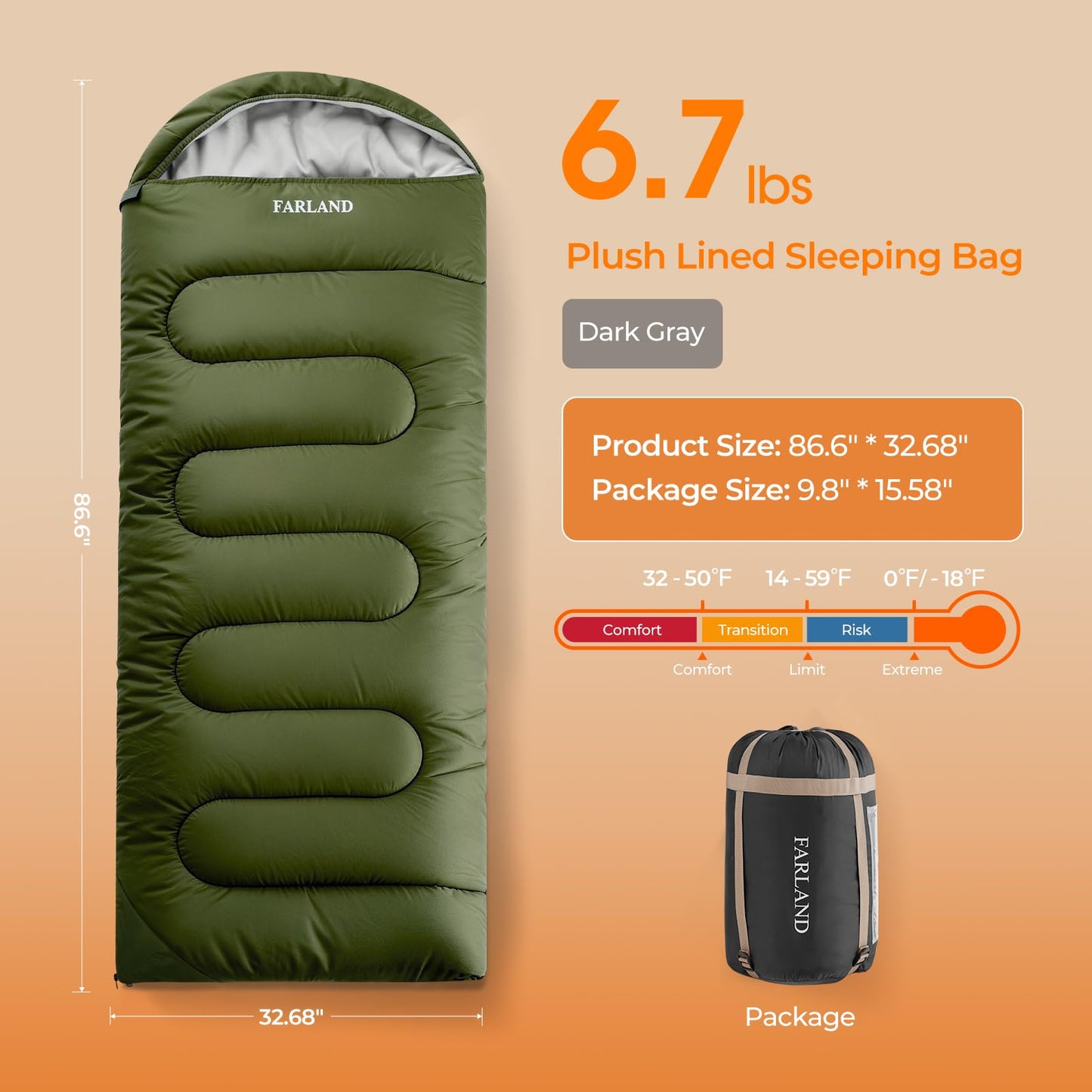 Fleece-Lined All-Season Sleeping Bag with Compression Sack