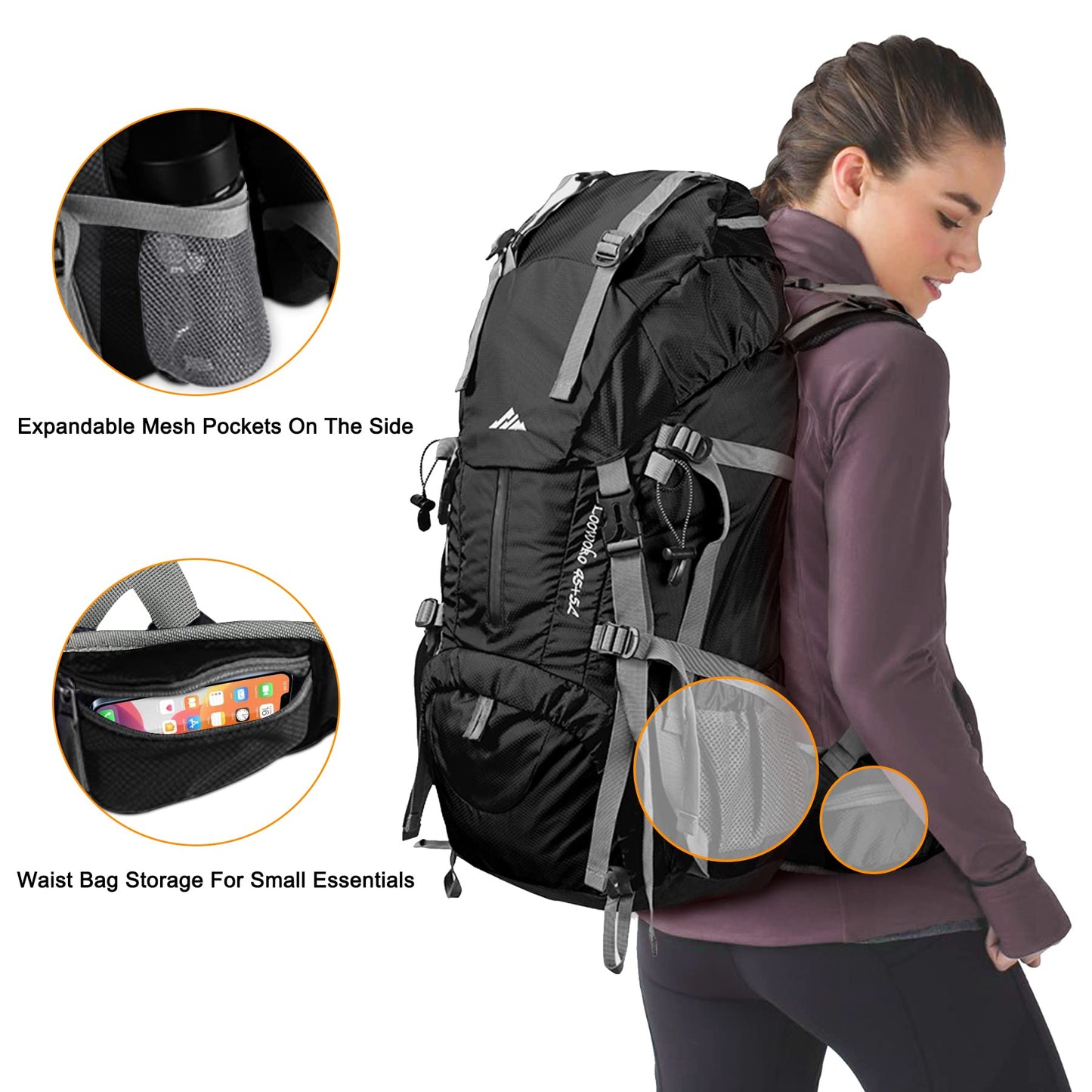 Waterproof 50L Hiking Backpack with Rain Cover