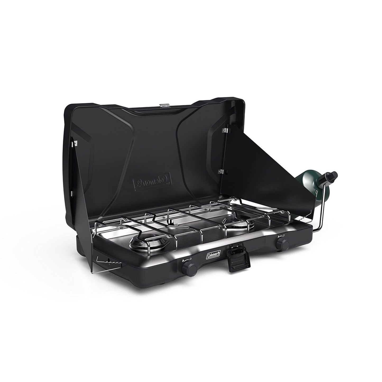 Portable 2-Burner Propane Camping Stove with Wind Guards