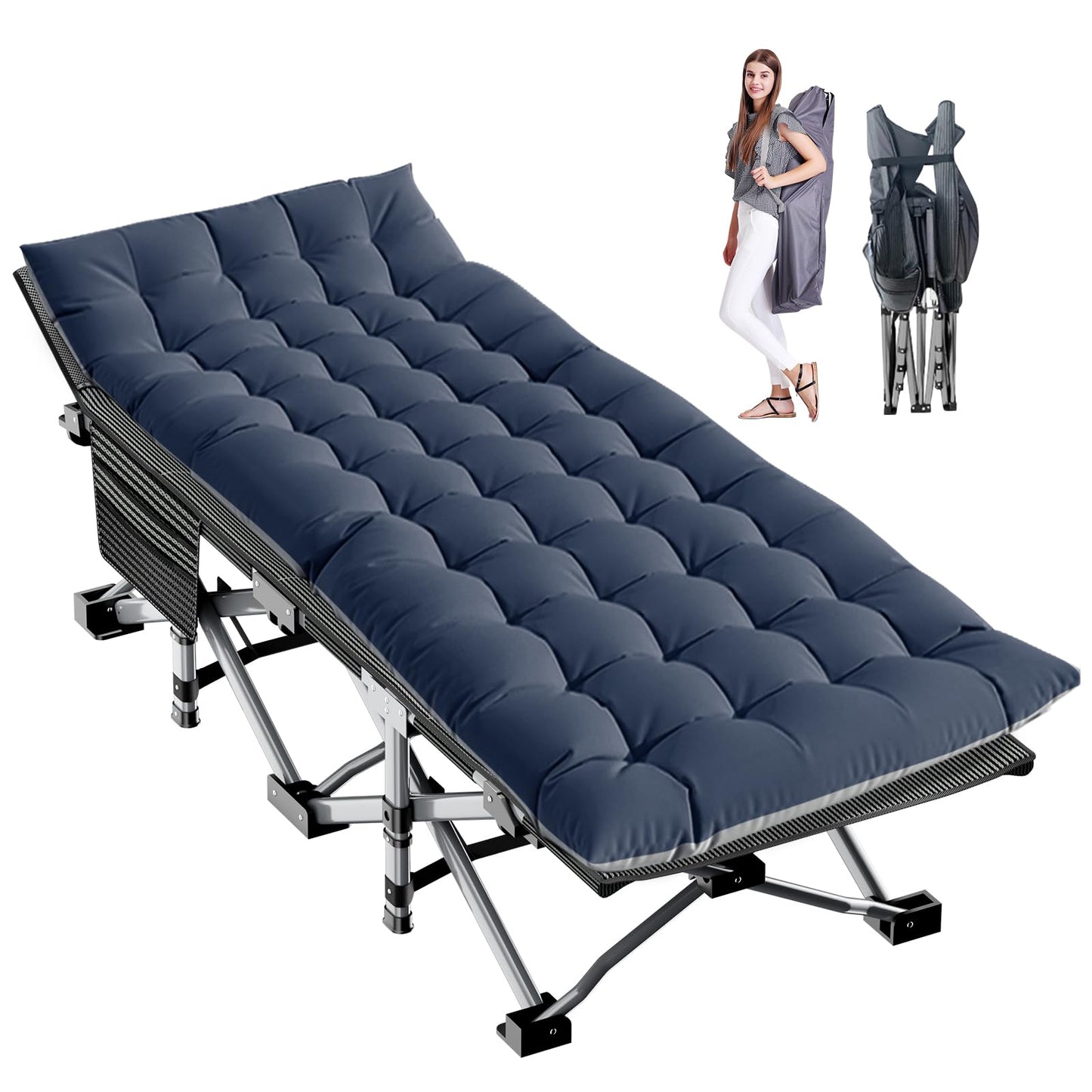 Extra-Wide Heavy-Duty Folding Camping Cot with Carry Bag