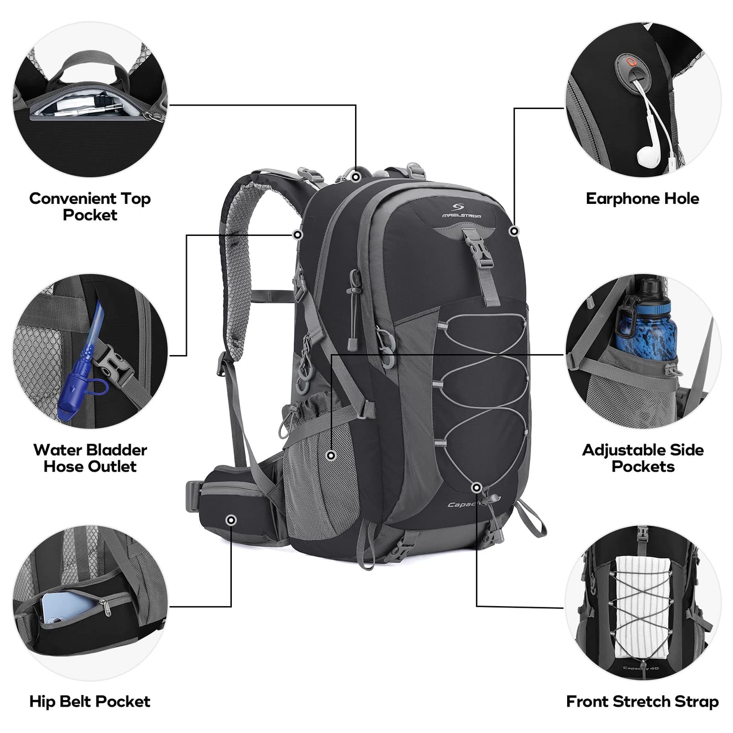 Waterproof 40L Hiking Backpack with Rain Cover