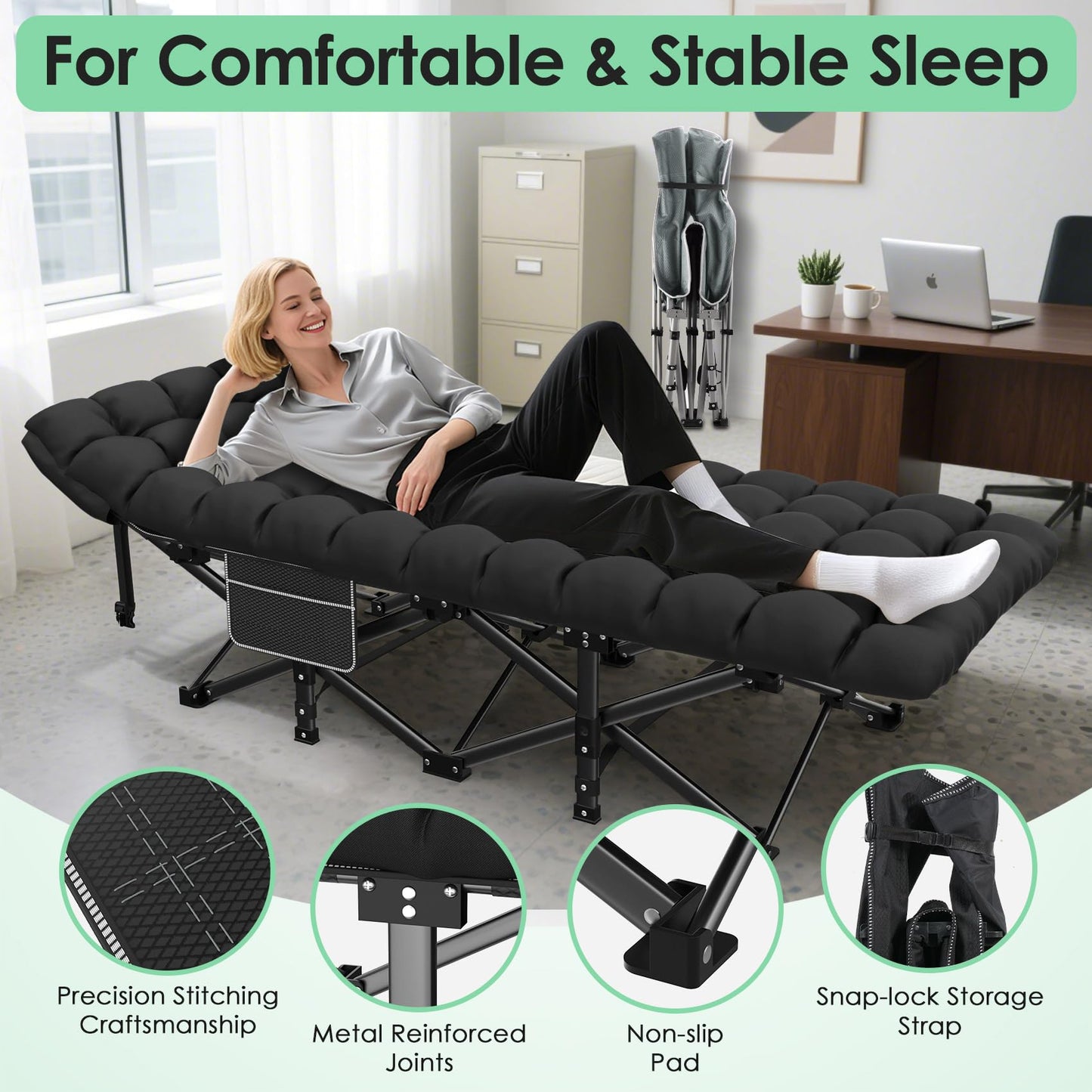 Heavy-Duty Folding Camping Cot with Pillow Mat and Carry Bag