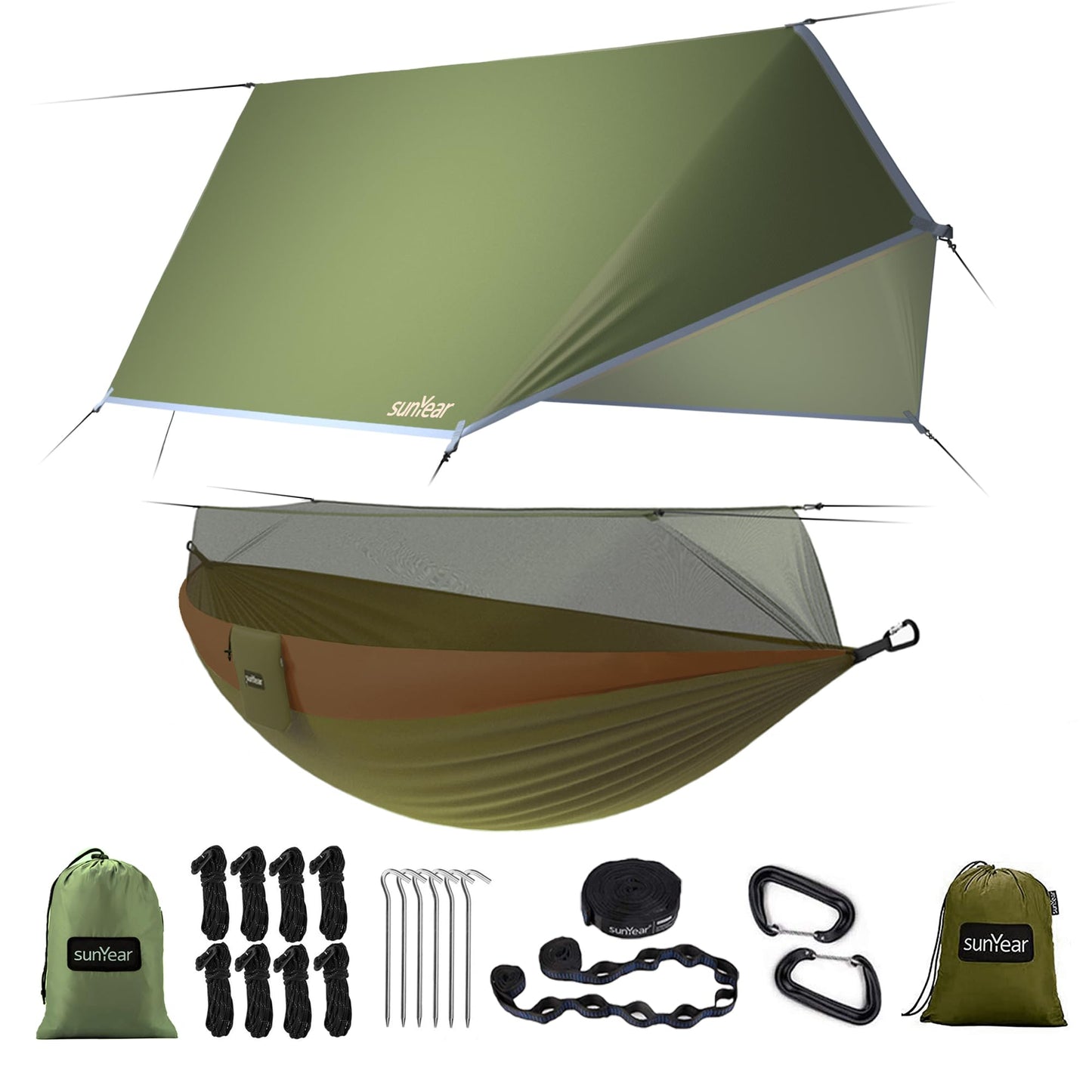 Two-Person Camping Hammock with Net and Tree Straps