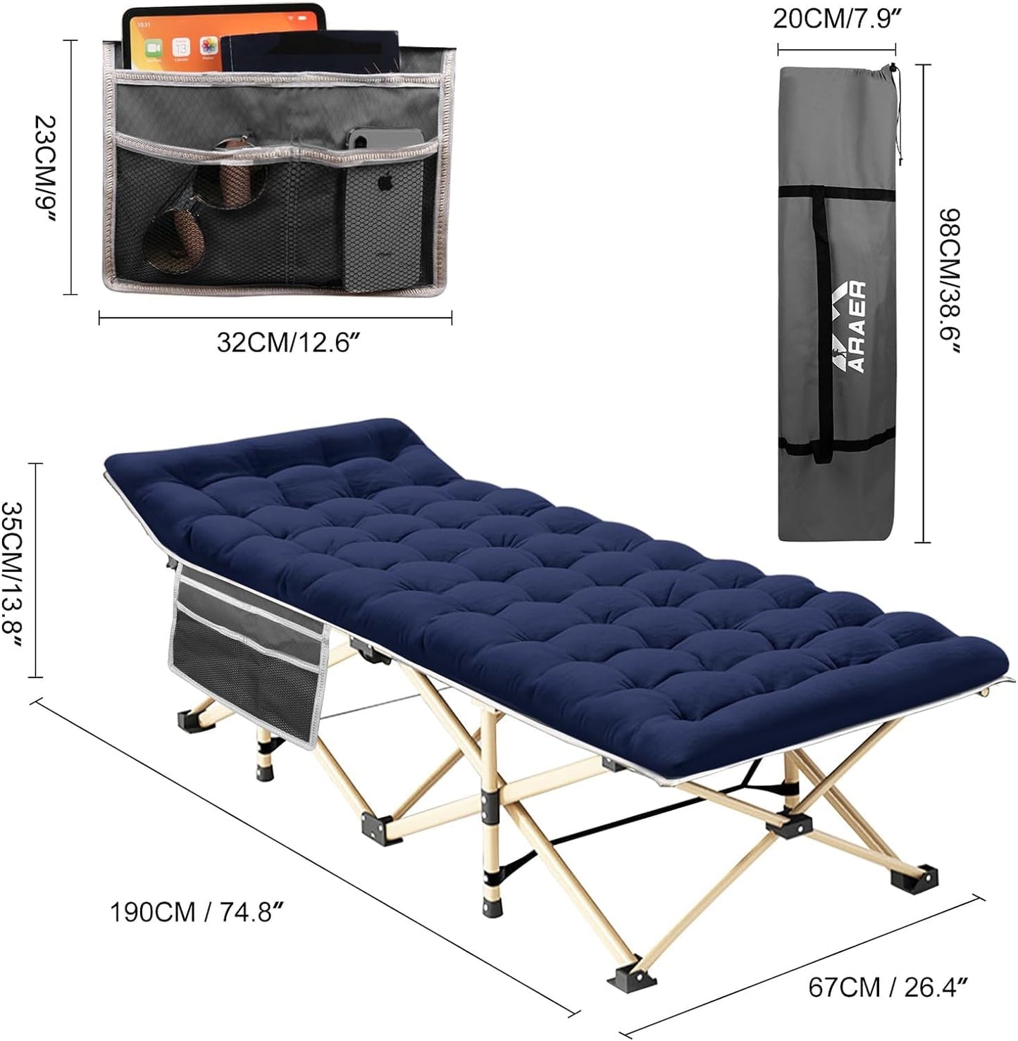 2-Pack Heavy-Duty Folding Camping Cots with Carry Bag