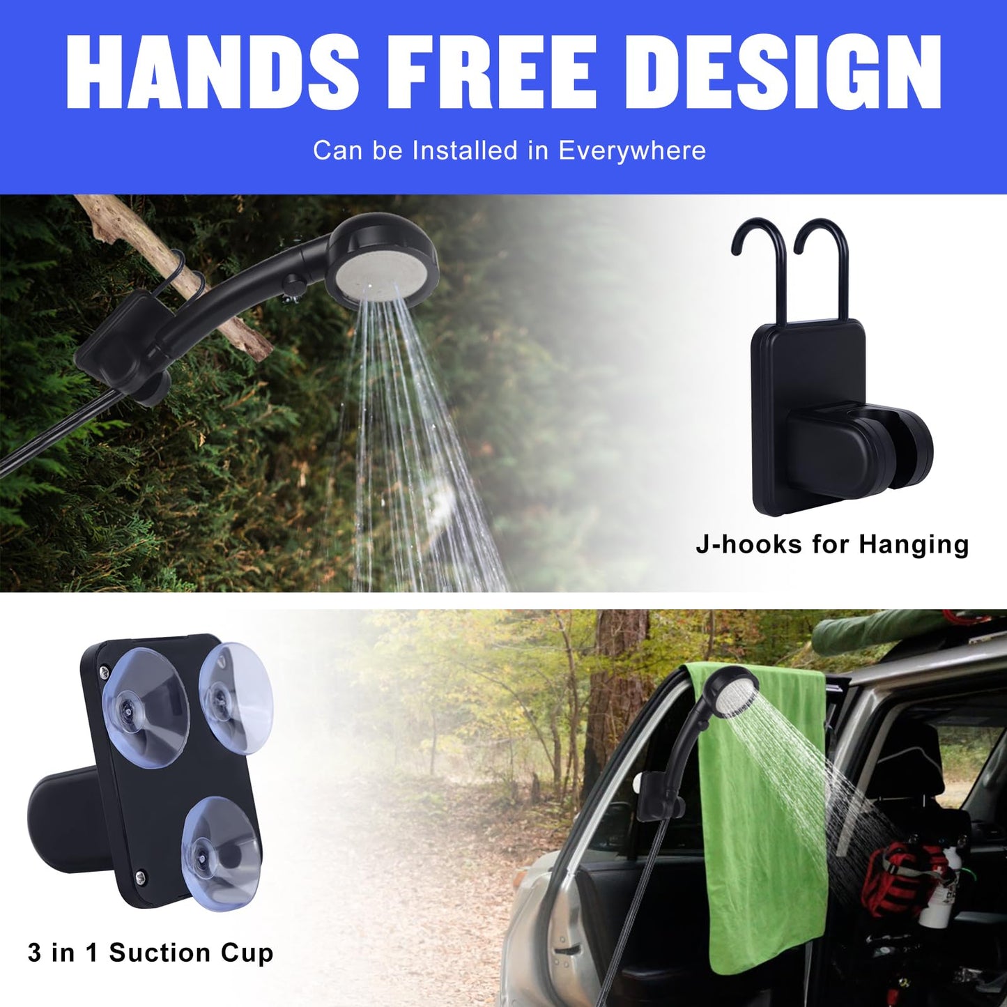 Rechargeable Portable Camping Shower with LED Display and 4 Spray Modes