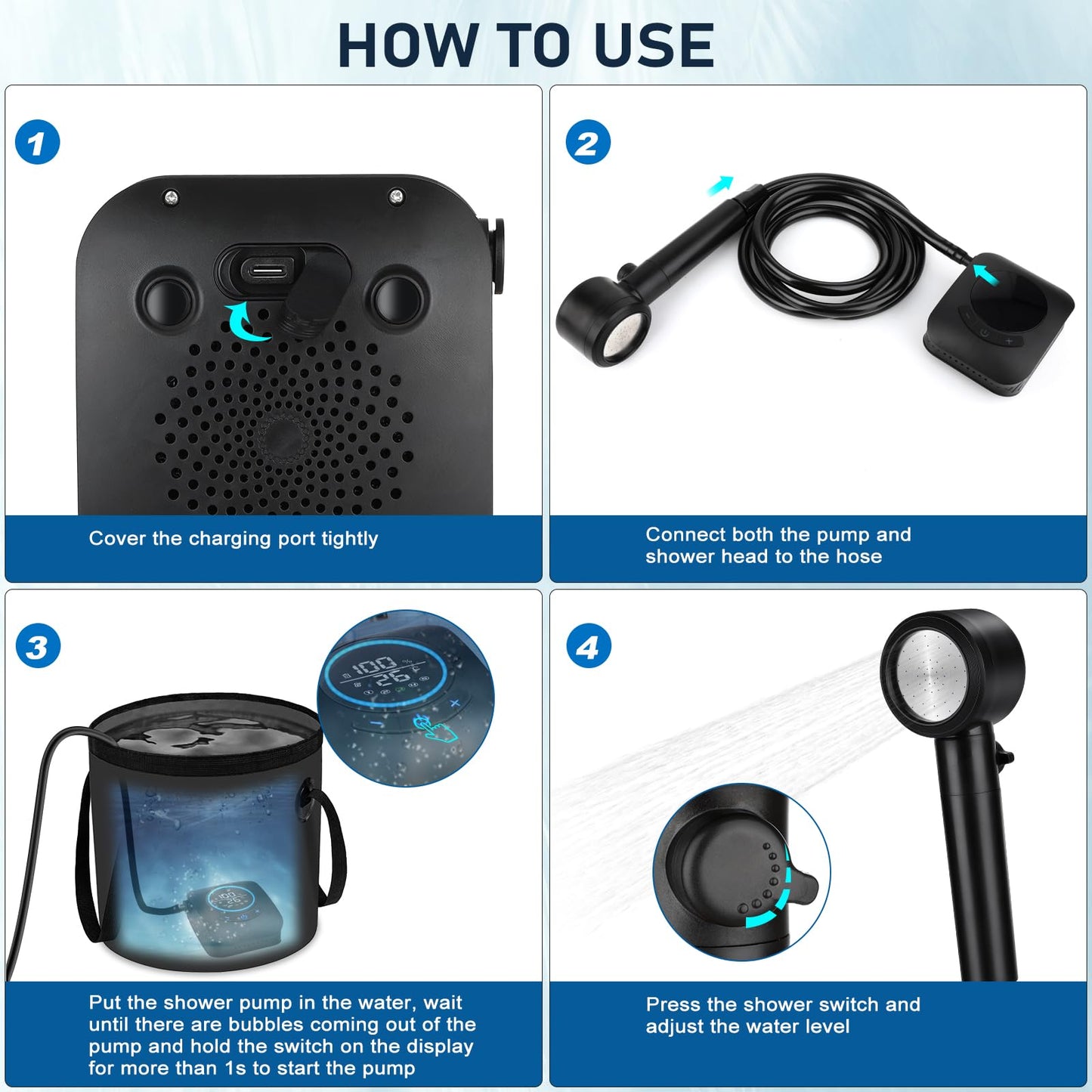 Rechargeable Portable Camping Shower with 5 Adjustable Speeds