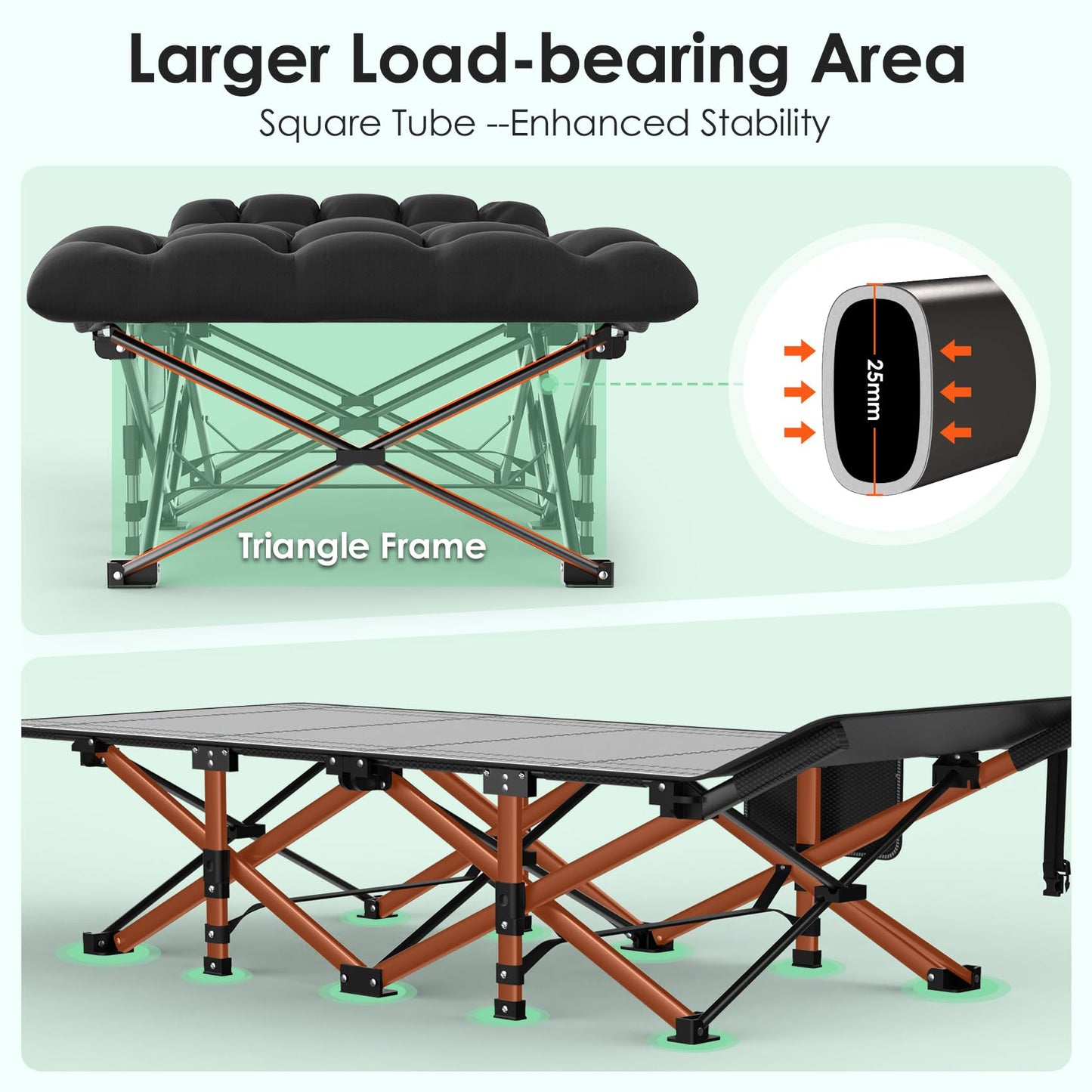 Heavy-Duty Folding Camping Cot with Pillow Mat and Carry Bag