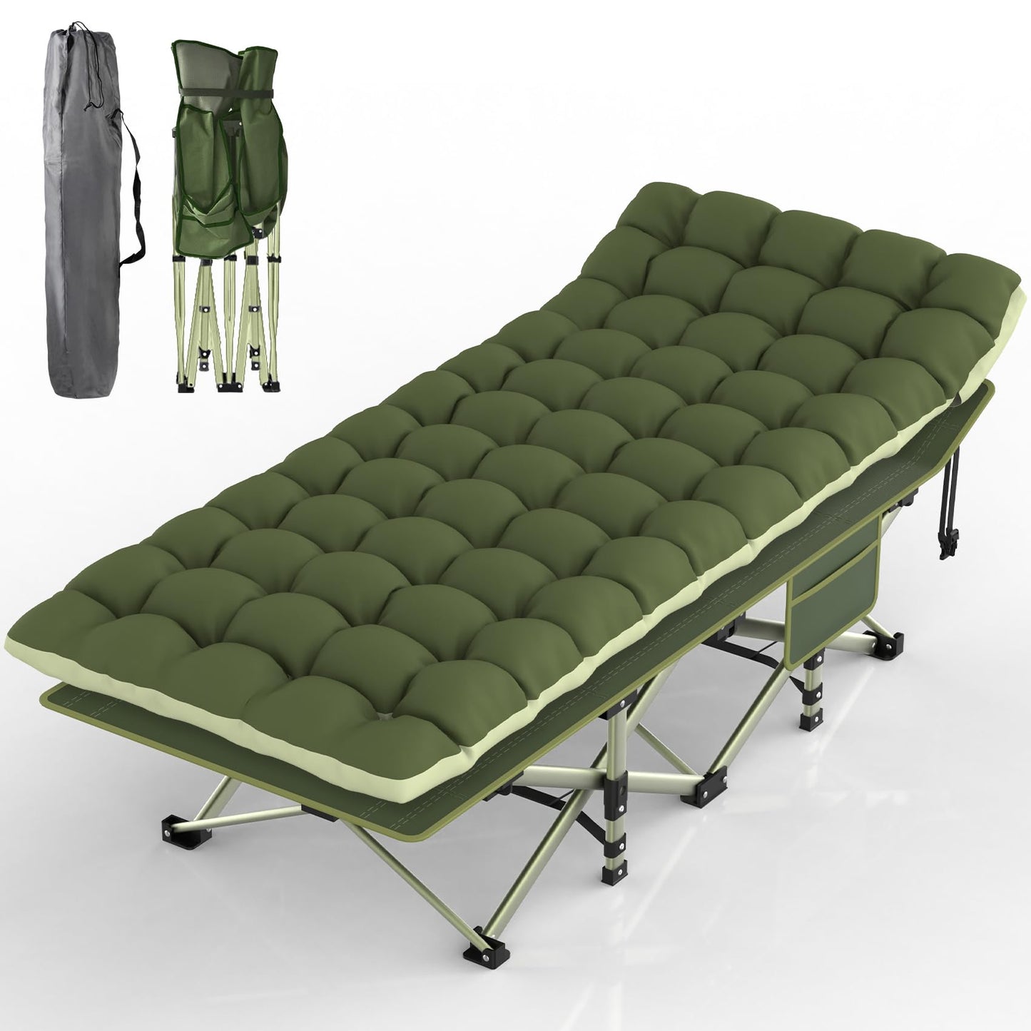 Heavy-Duty Folding Camping Cot with Pillow Mat and Carry Bag