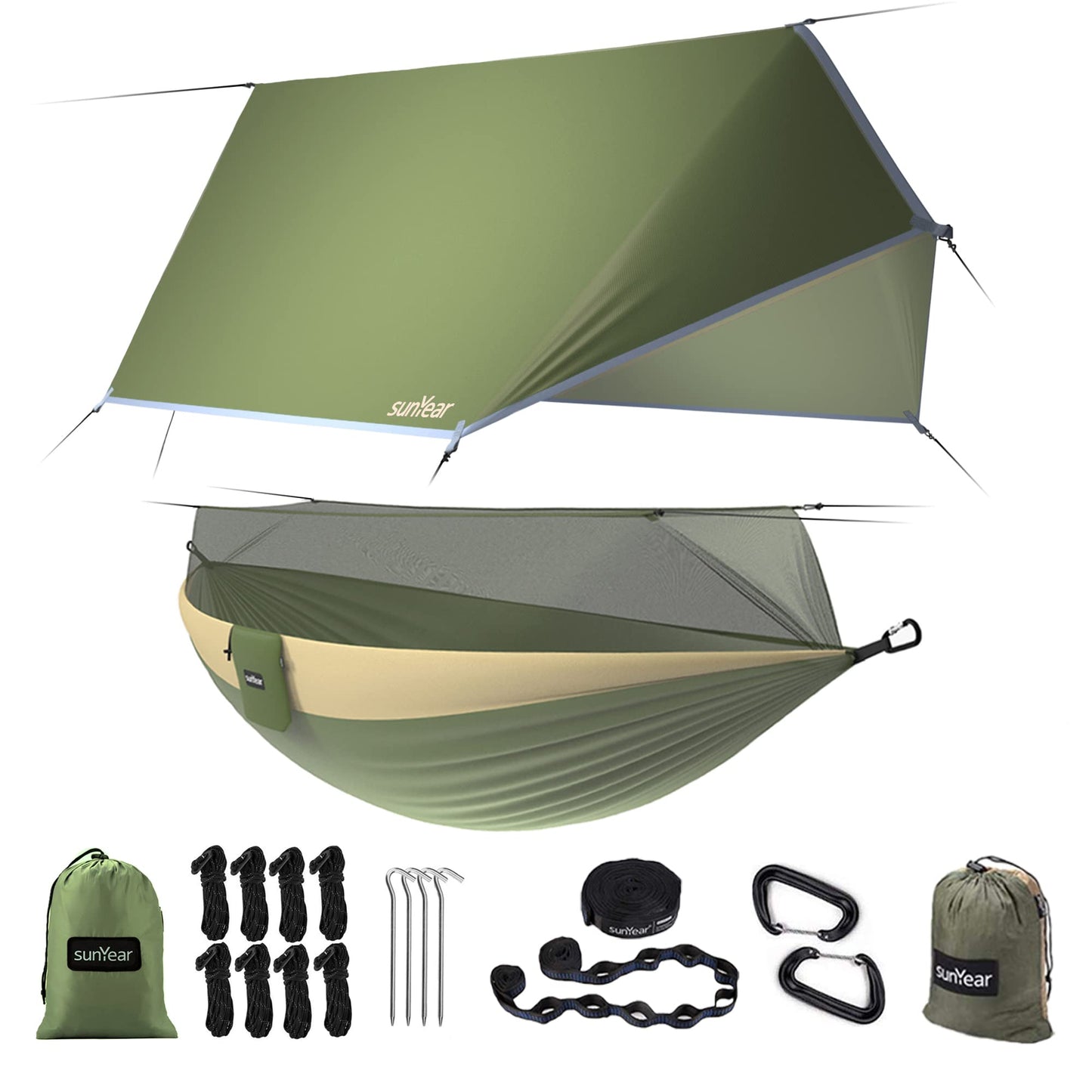 Two-Person Camping Hammock with Net and Tree Straps
