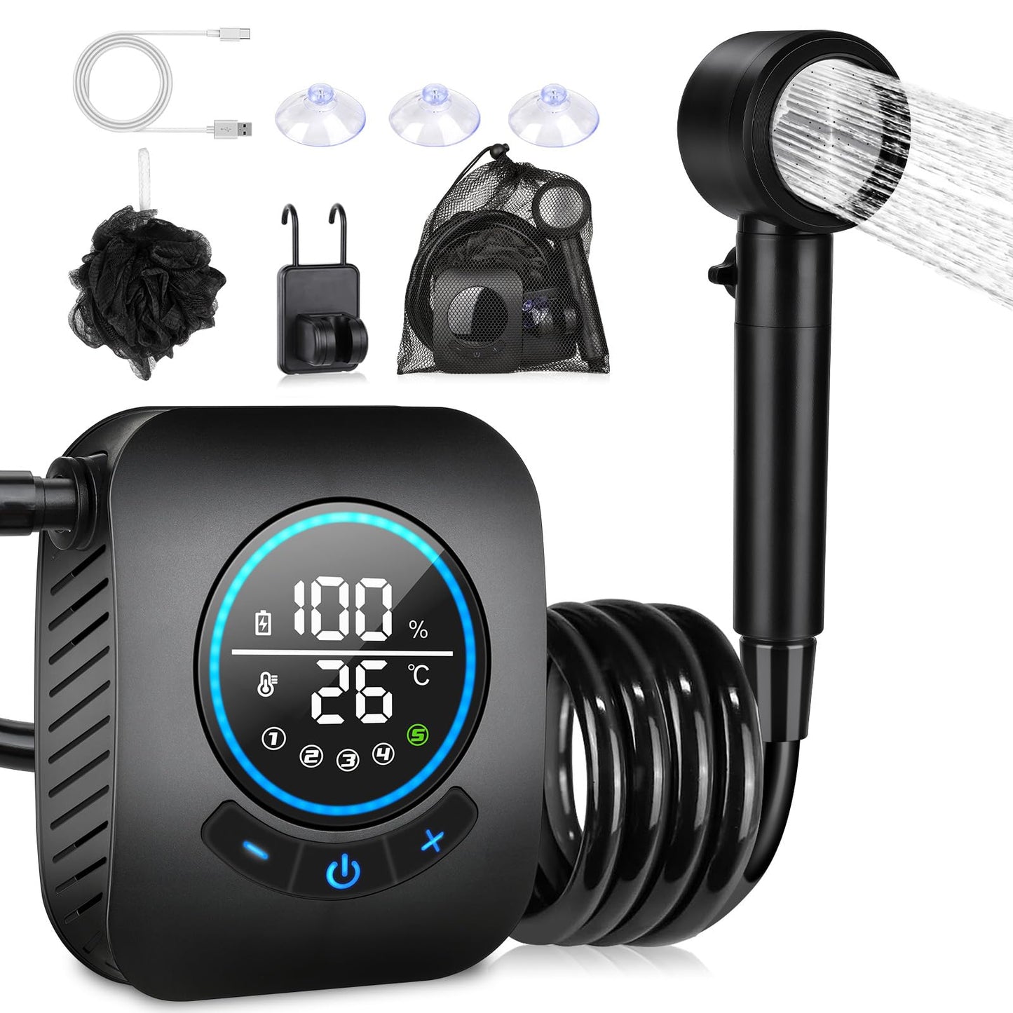 Rechargeable Portable Camping Shower with 5 Adjustable Speeds