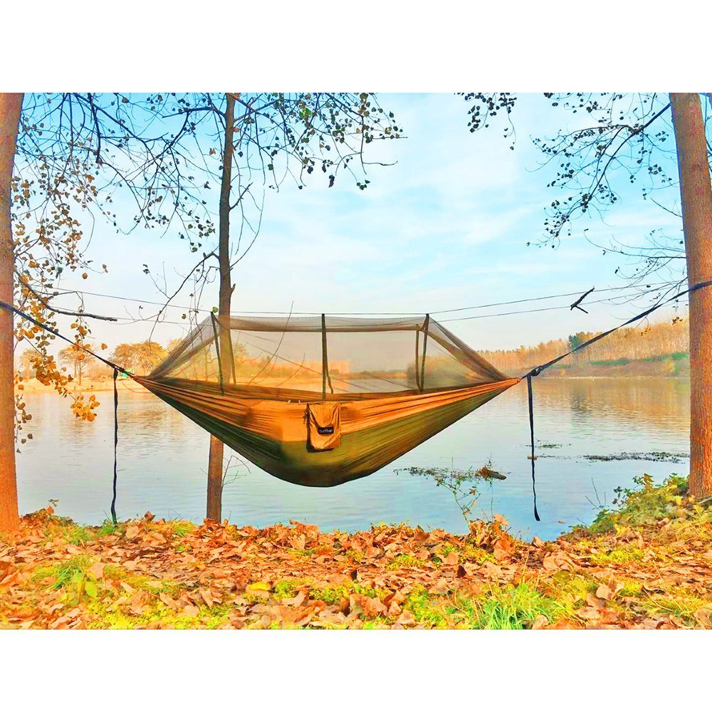 Two-Person Camping Hammock with Net and Tree Straps