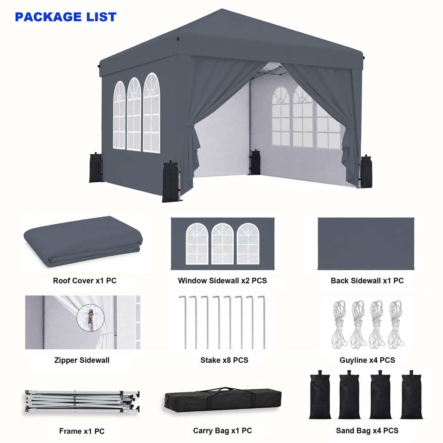 10x10 Pop-Up Canopy Tent with Sidewalls & Carry Bag