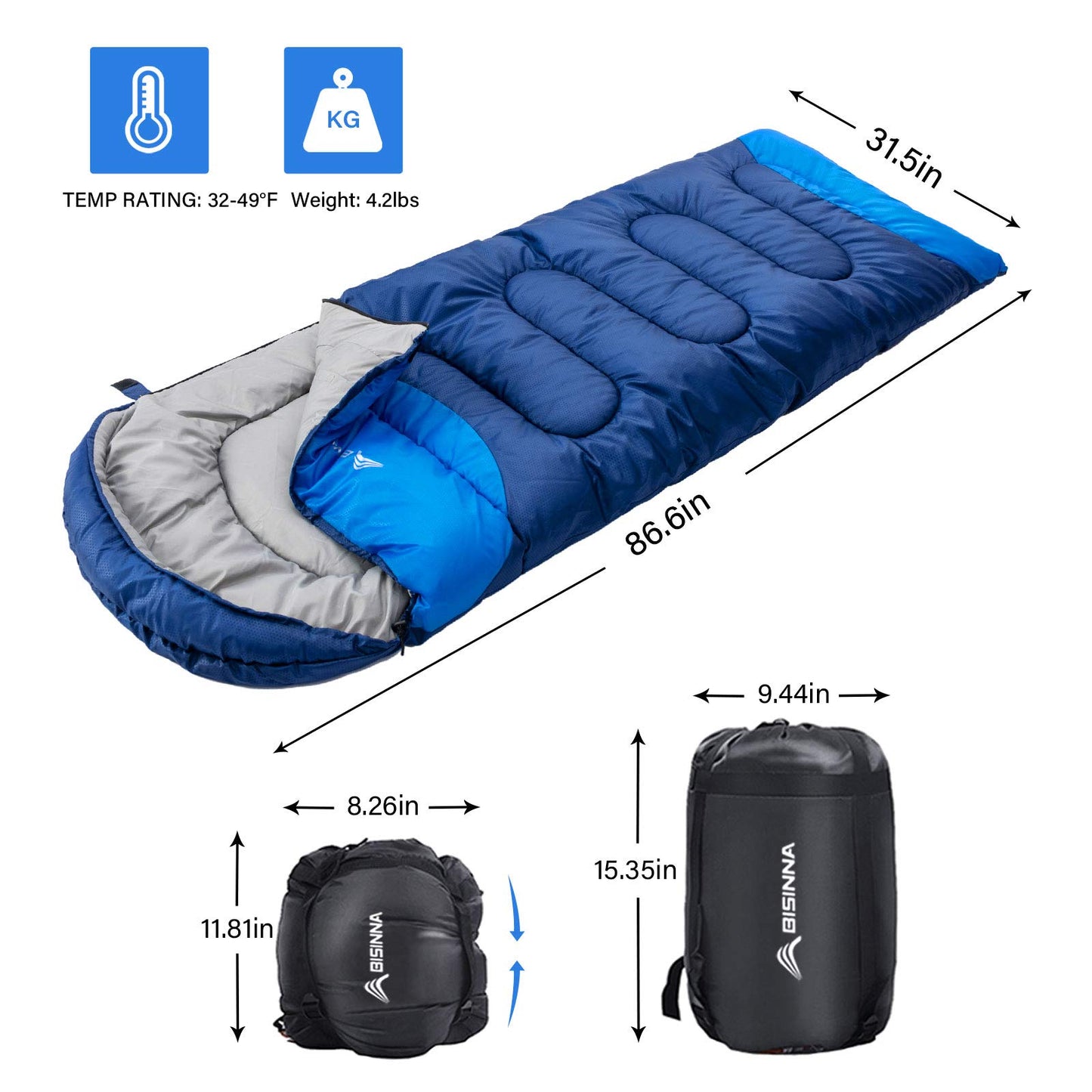 Lightweight 4-Season Sleeping Bag with Pillow