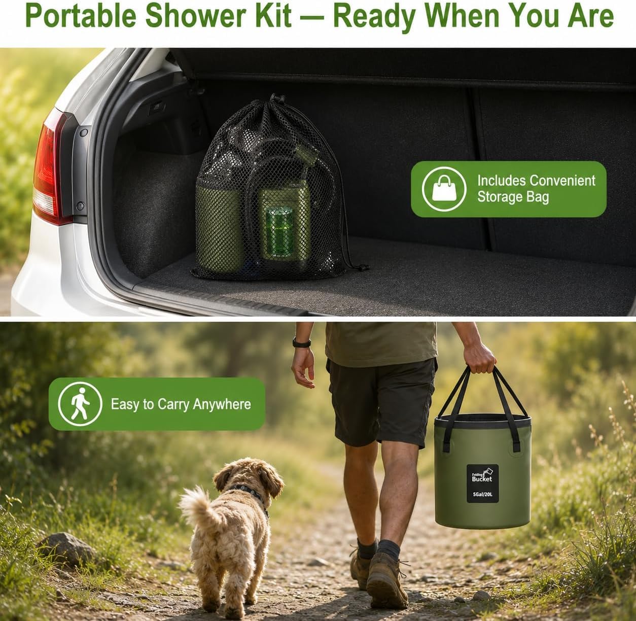Rechargeable Portable Camping Shower with Foldable Bucket