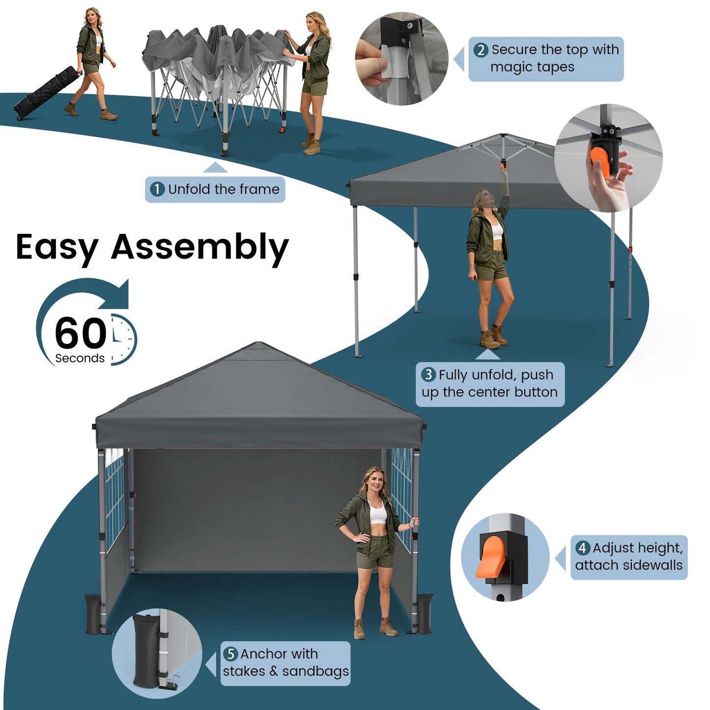 10x10 Pop-Up Canopy Tent with Silver-Coated Top for Camping & Events
