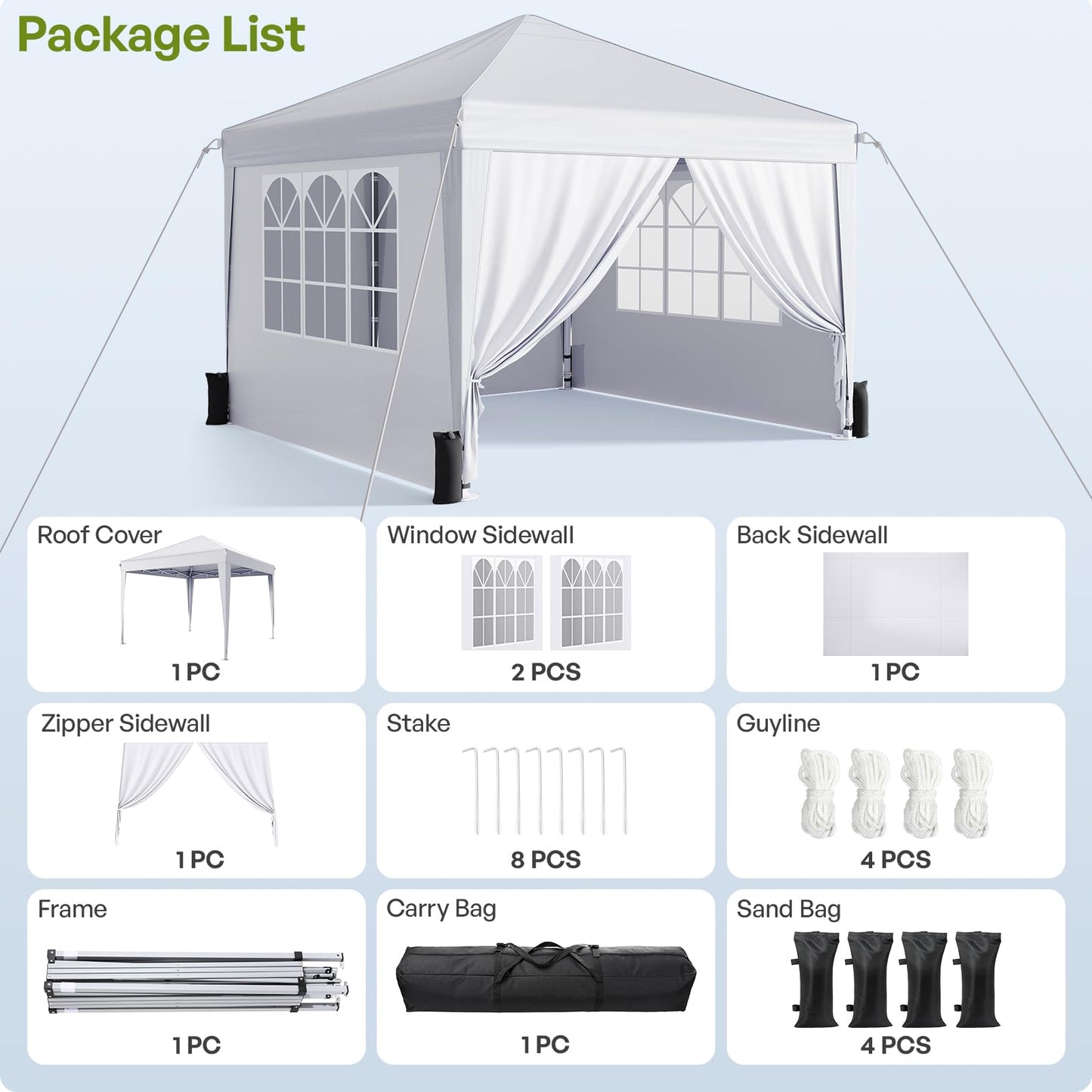 10x10 Pop-Up Canopy Tent with Sidewalls & Carry Bag