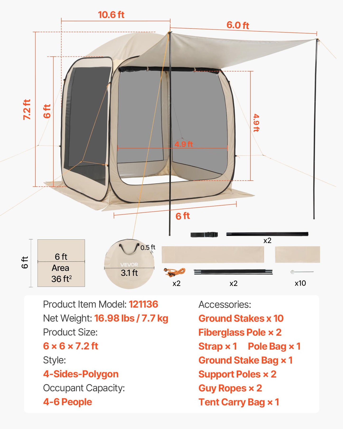Portable Pop-Up Screen House Tent for 4–8 People