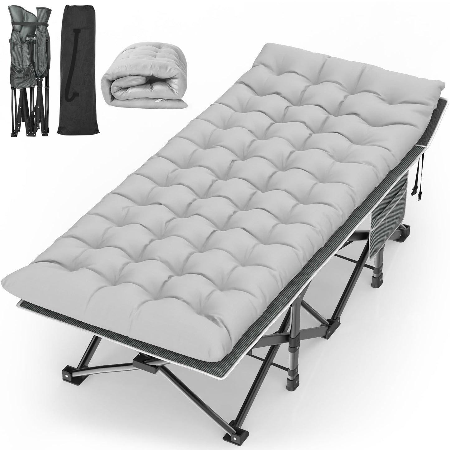 Heavy-Duty Folding Camping Cot with Pillow Mat and Carry Bag