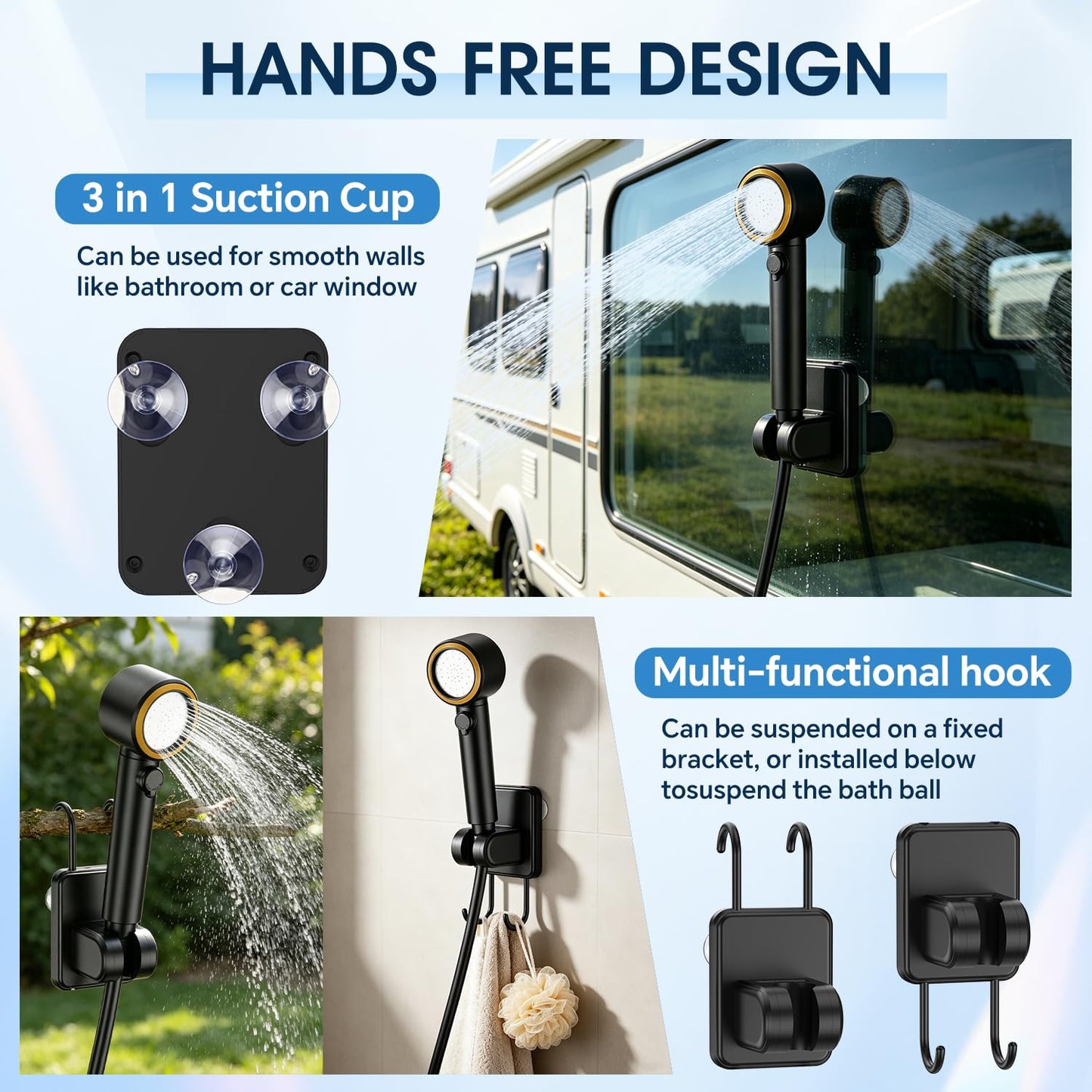 Rechargeable Camping Shower with 5 Pressure Settings and LED Display