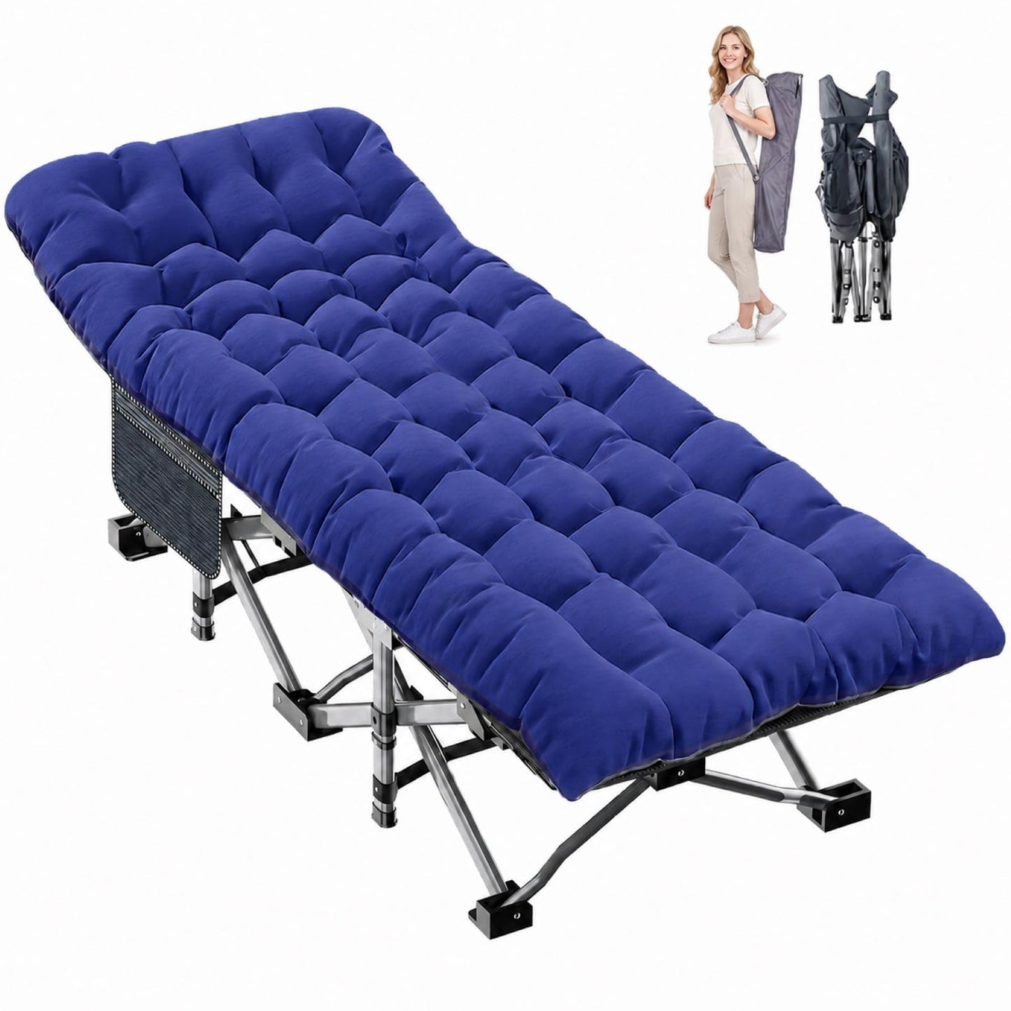 Extra-Wide Heavy-Duty Folding Camping Cot with Carry Bag