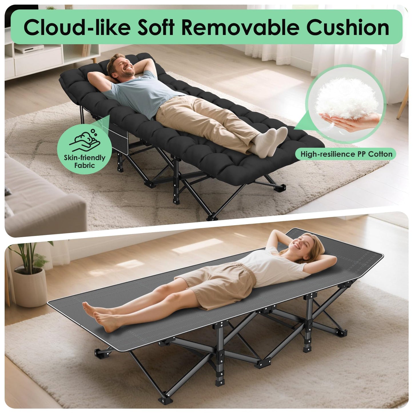 Heavy-Duty Folding Camping Cot with Pillow Mat and Carry Bag