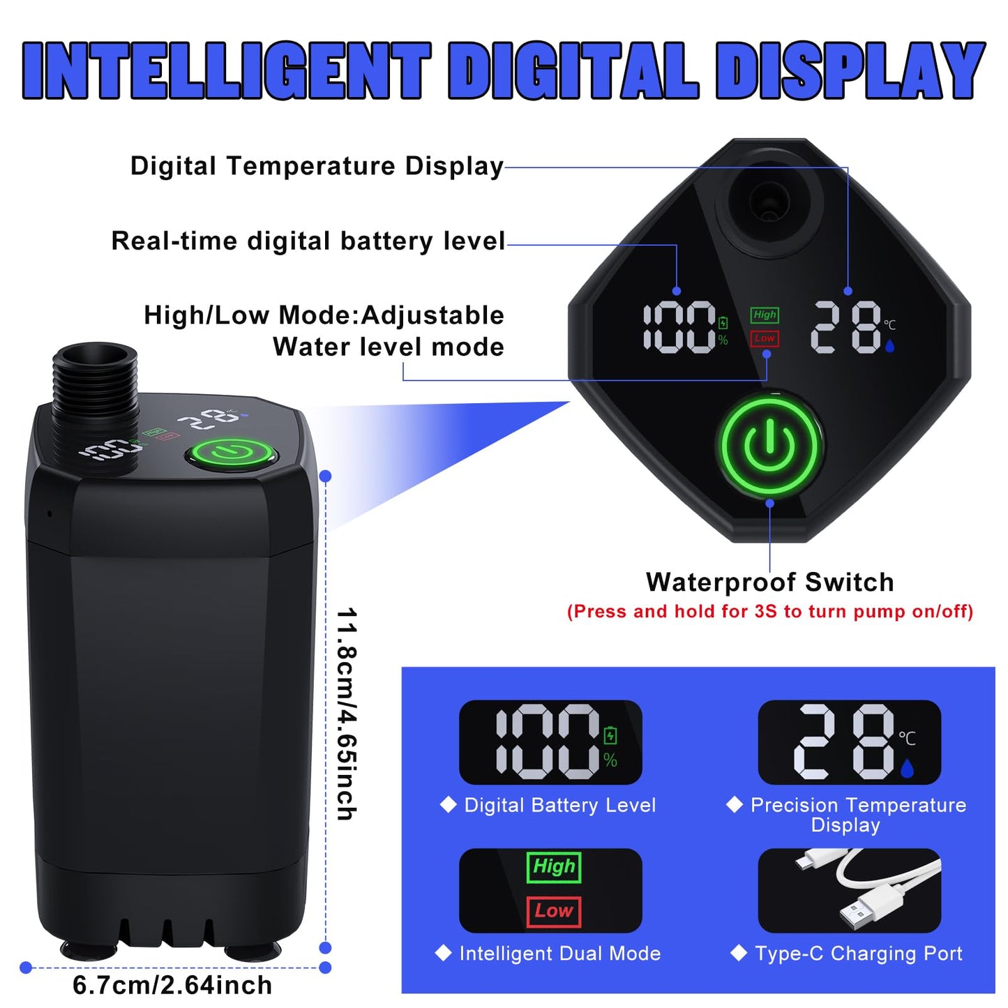 Rechargeable Portable Camping Shower with LED Display and 4 Spray Modes