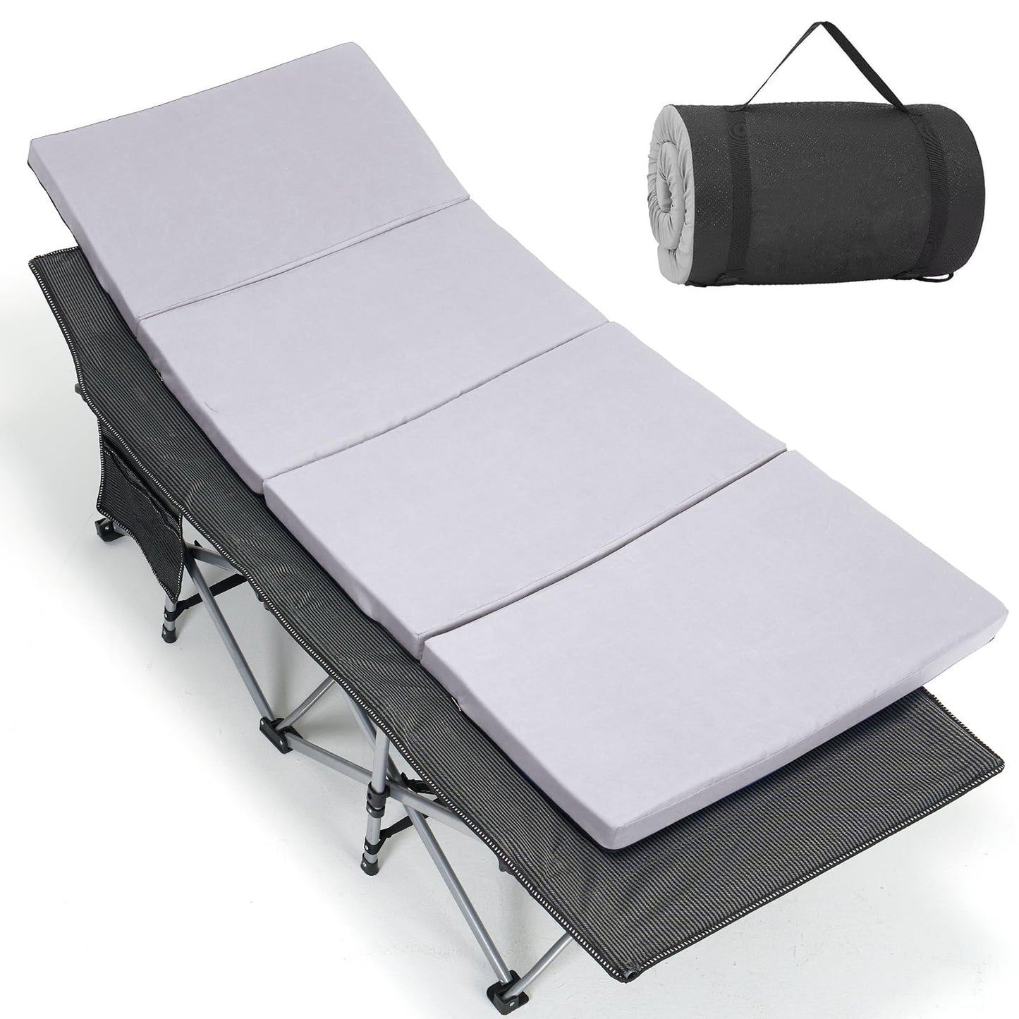 Extra-Wide Heavy-Duty Folding Camping Cot with Carry Bag