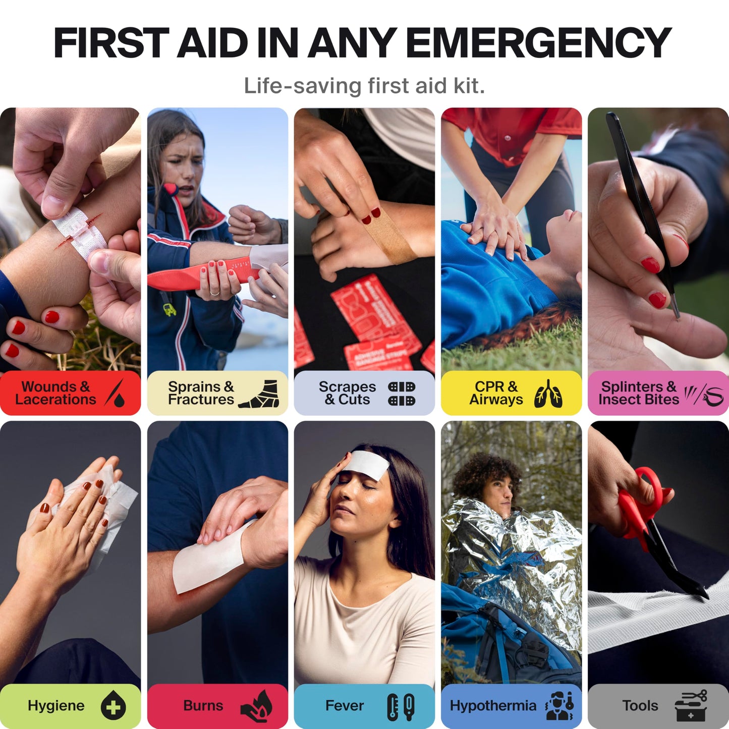 Large Emergency First Aid Kit with Wound Closure Strips