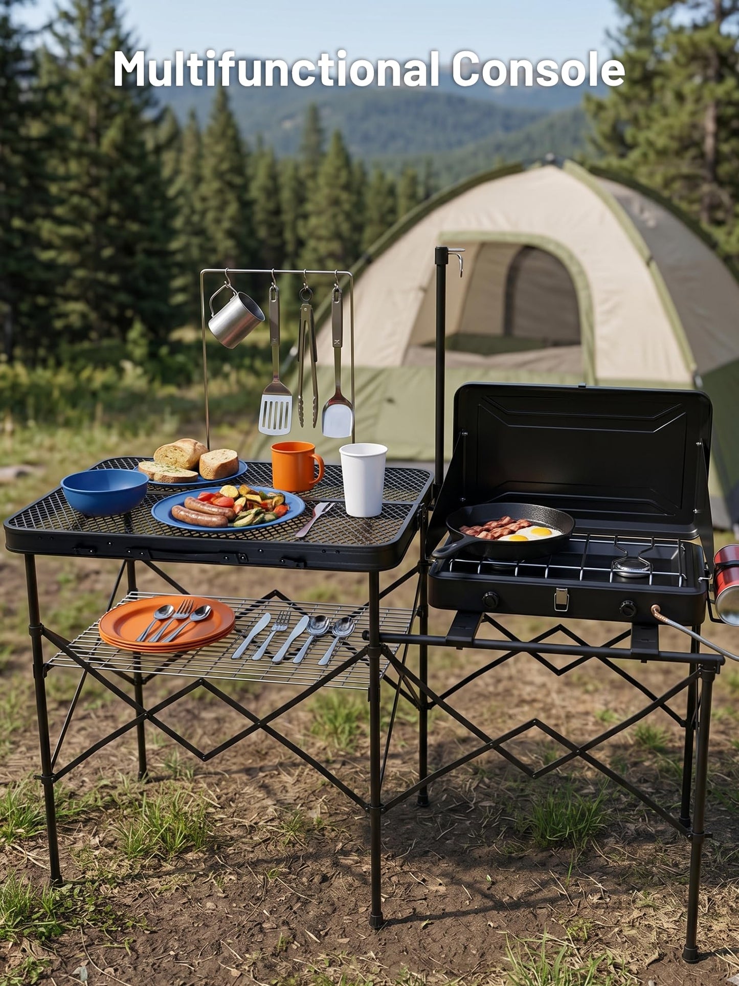 TIMBER RIDGE Portable Camping Kitchen Station, Folding Outdoor Grill Table