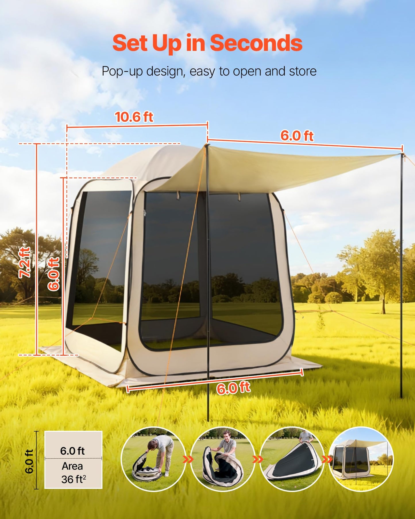 Portable Pop-Up Screen House Tent for 4–8 People