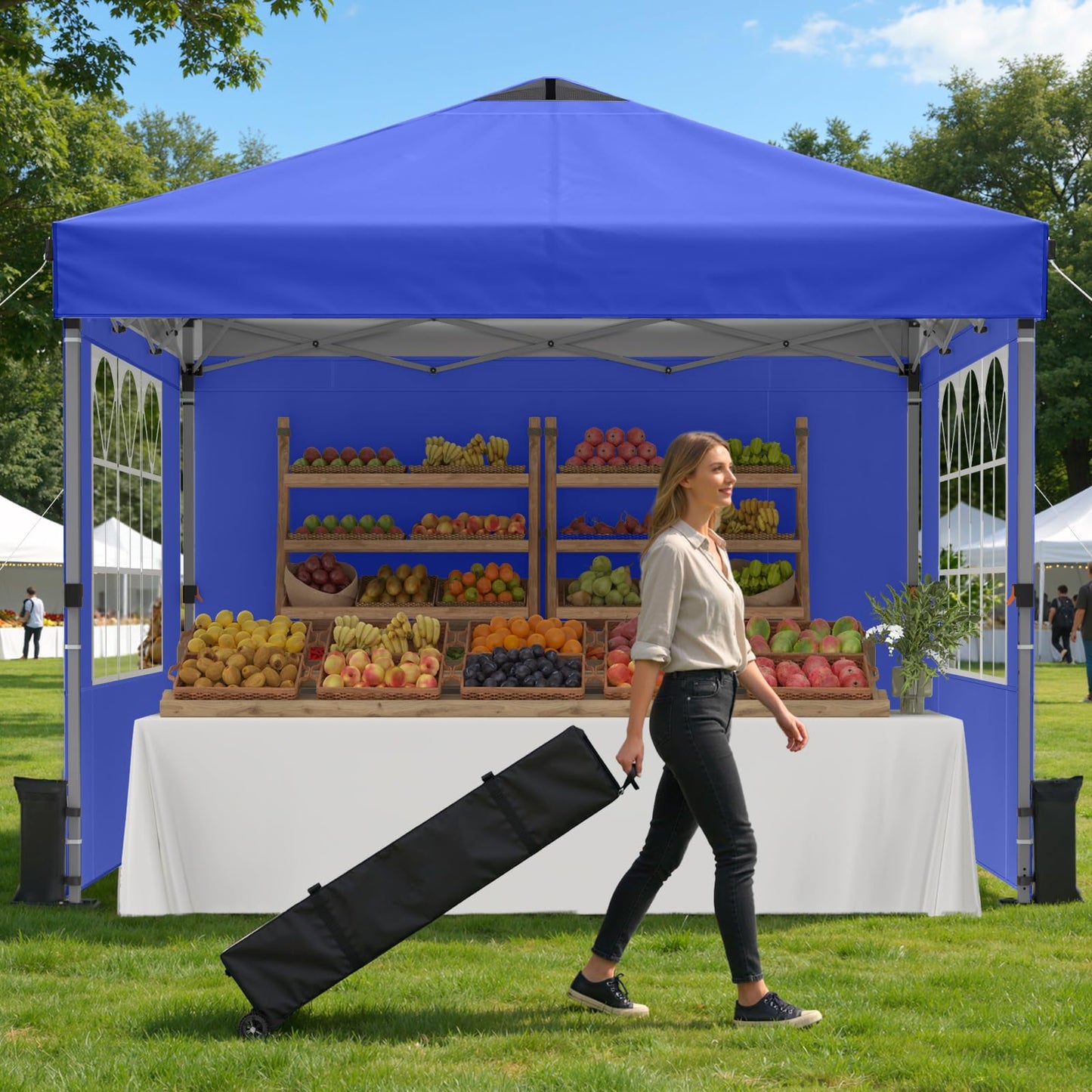 10x10 Pop-Up Canopy Tent with Silver-Coated Top for Camping & Events