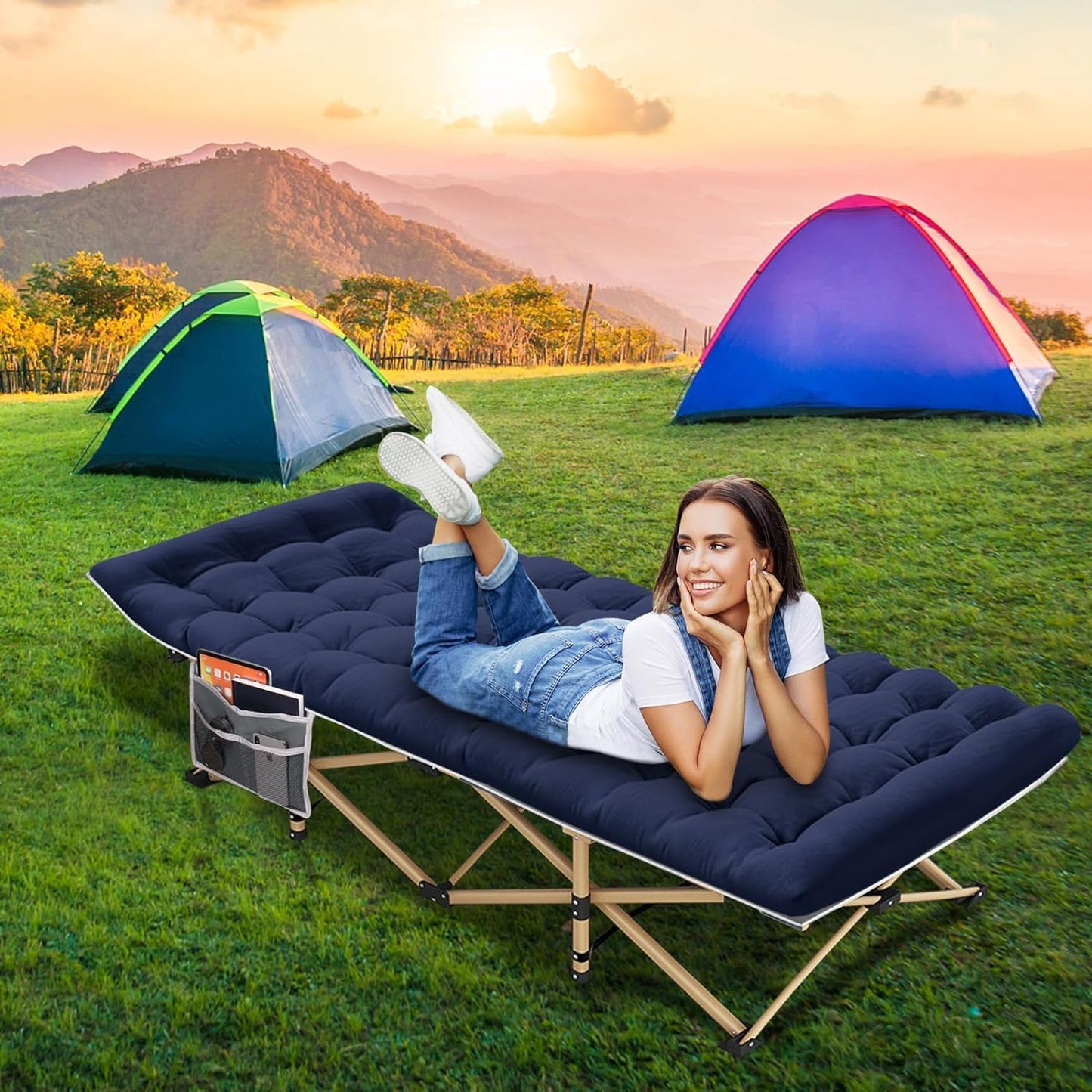 2-Pack Heavy-Duty Folding Camping Cots with Carry Bag