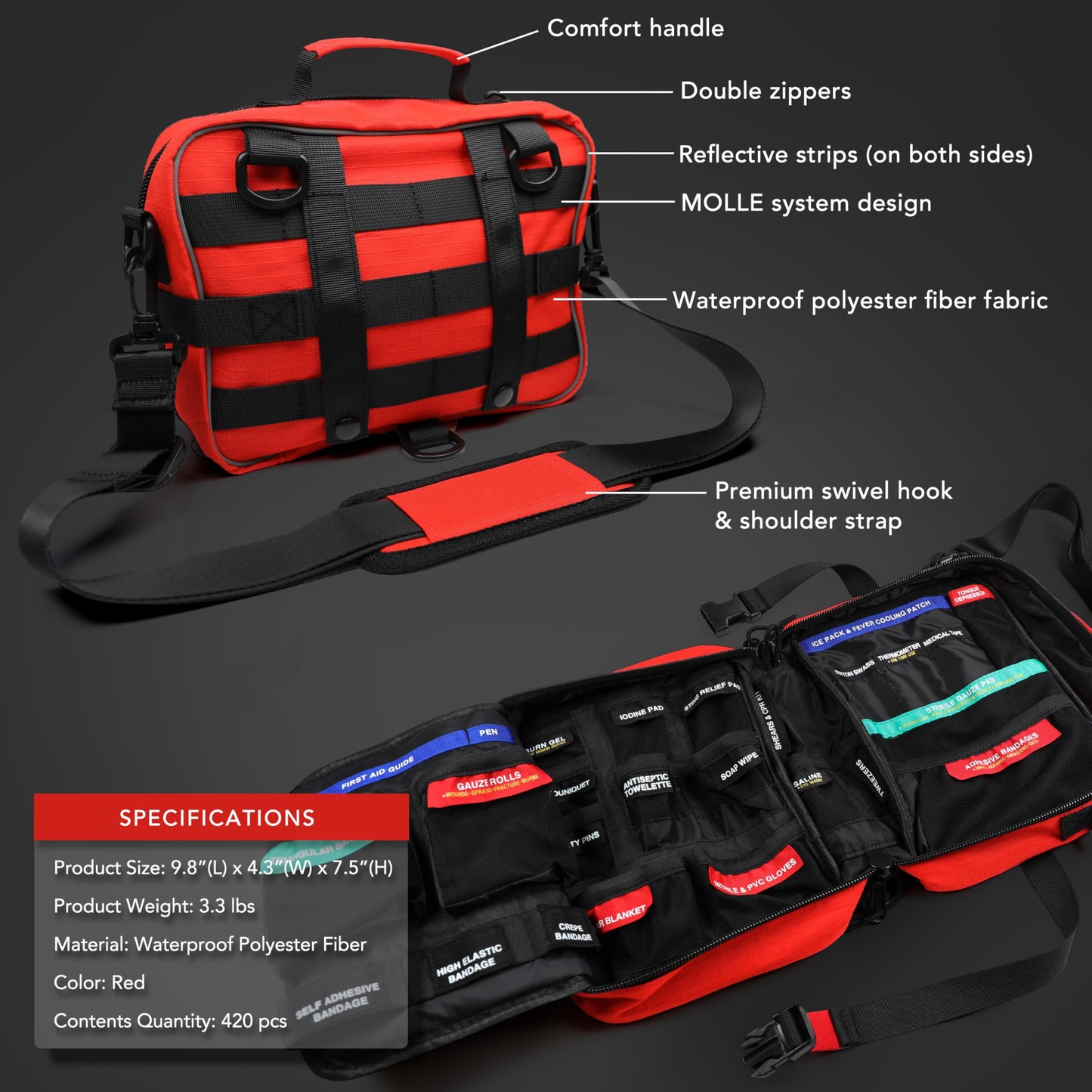 430-Piece Waterproof Emergency First Aid and Trauma Kit