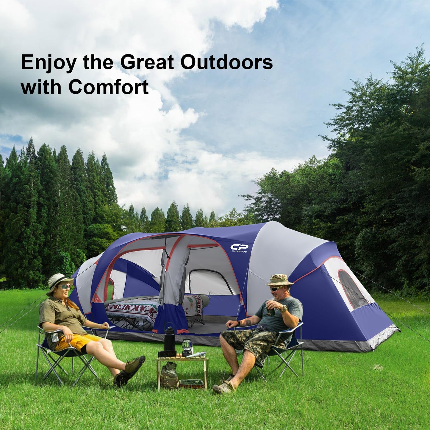 12-Person Three-Room Family Camping Tent with Rainfly