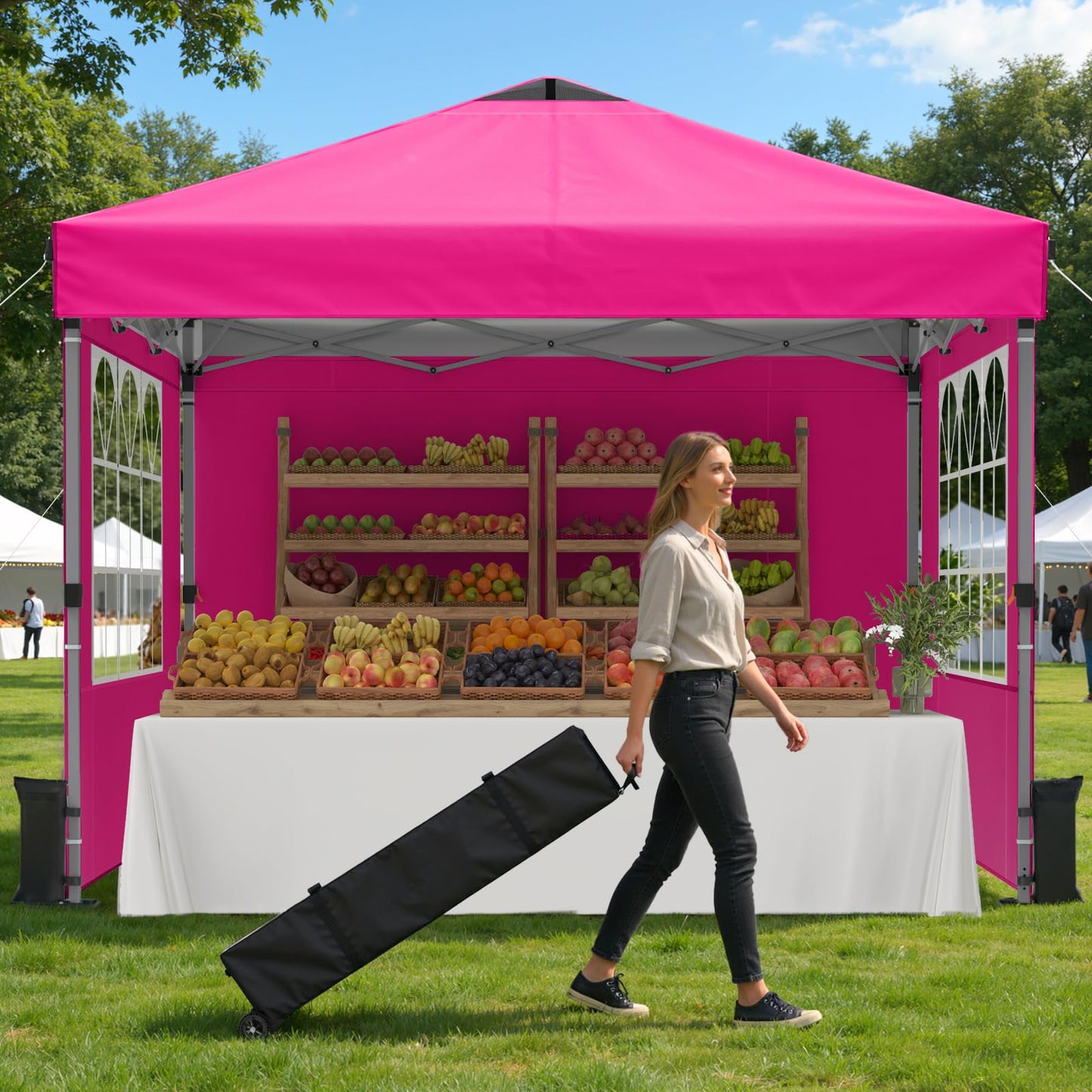 10x10 Pop-Up Canopy Tent with Silver-Coated Top for Camping & Events