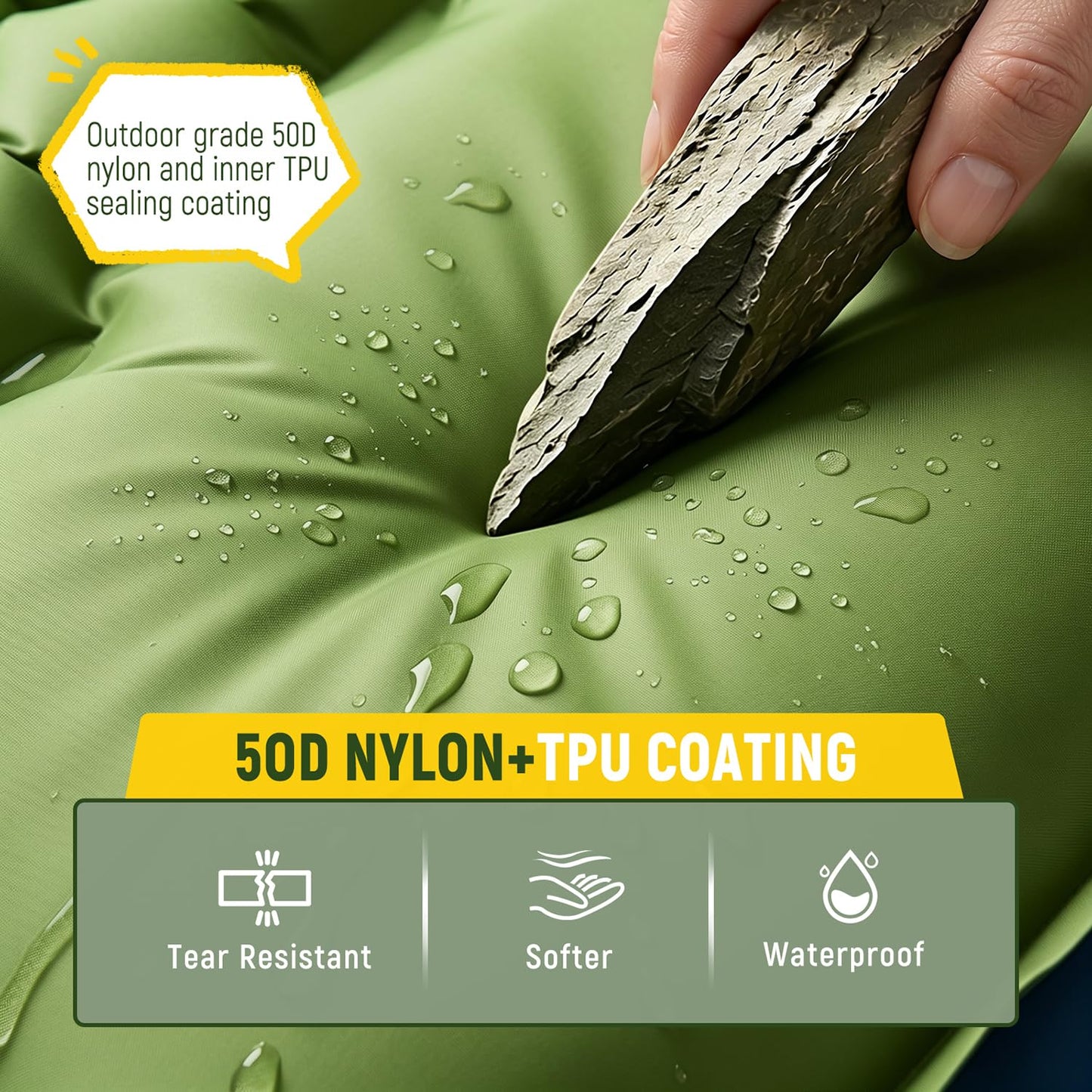 Extra-Thick Double Sleeping Pad with Built-In Pillow & Foot Pump