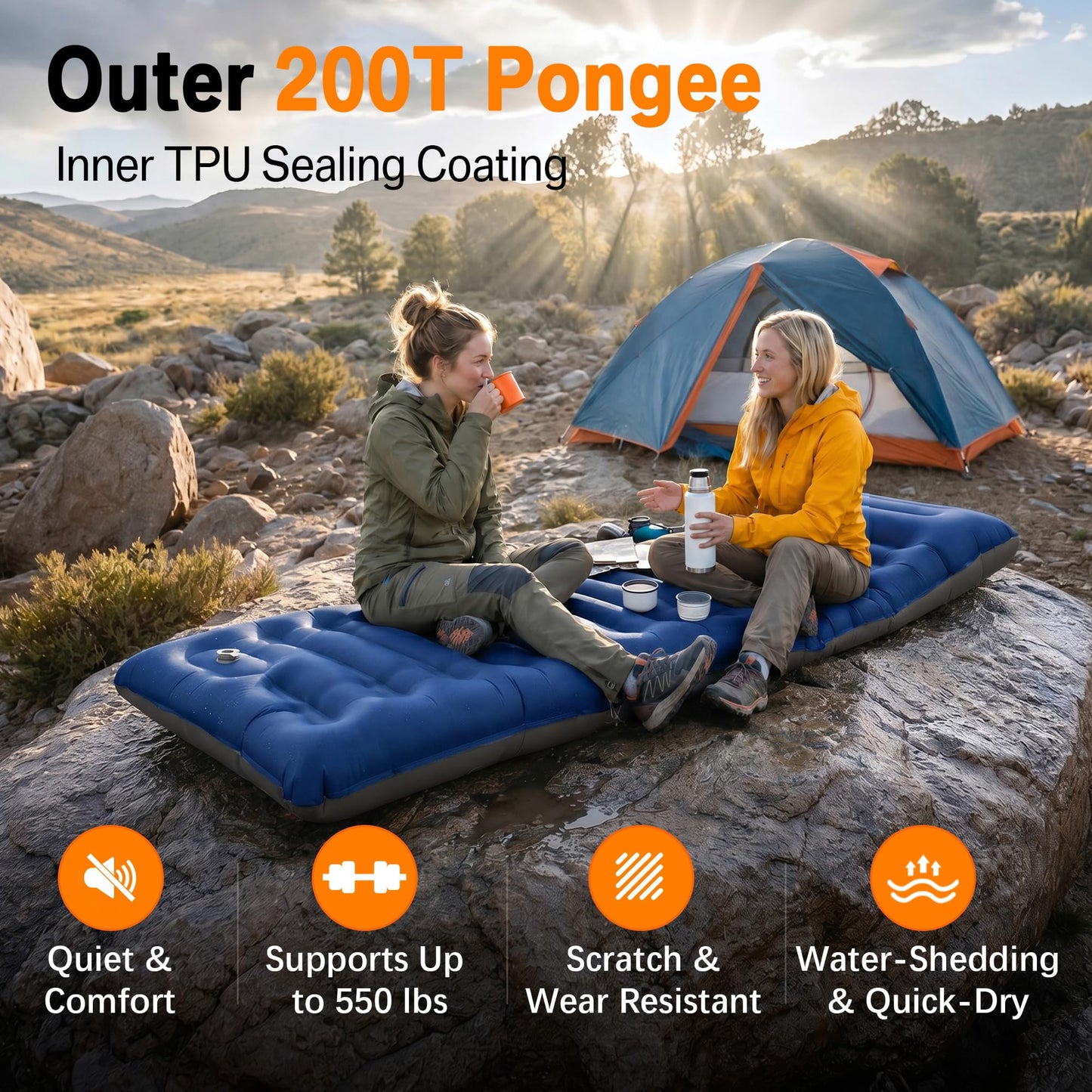 Extra-Thick Sleeping Pad with Built-In Pillow and Foot Pump