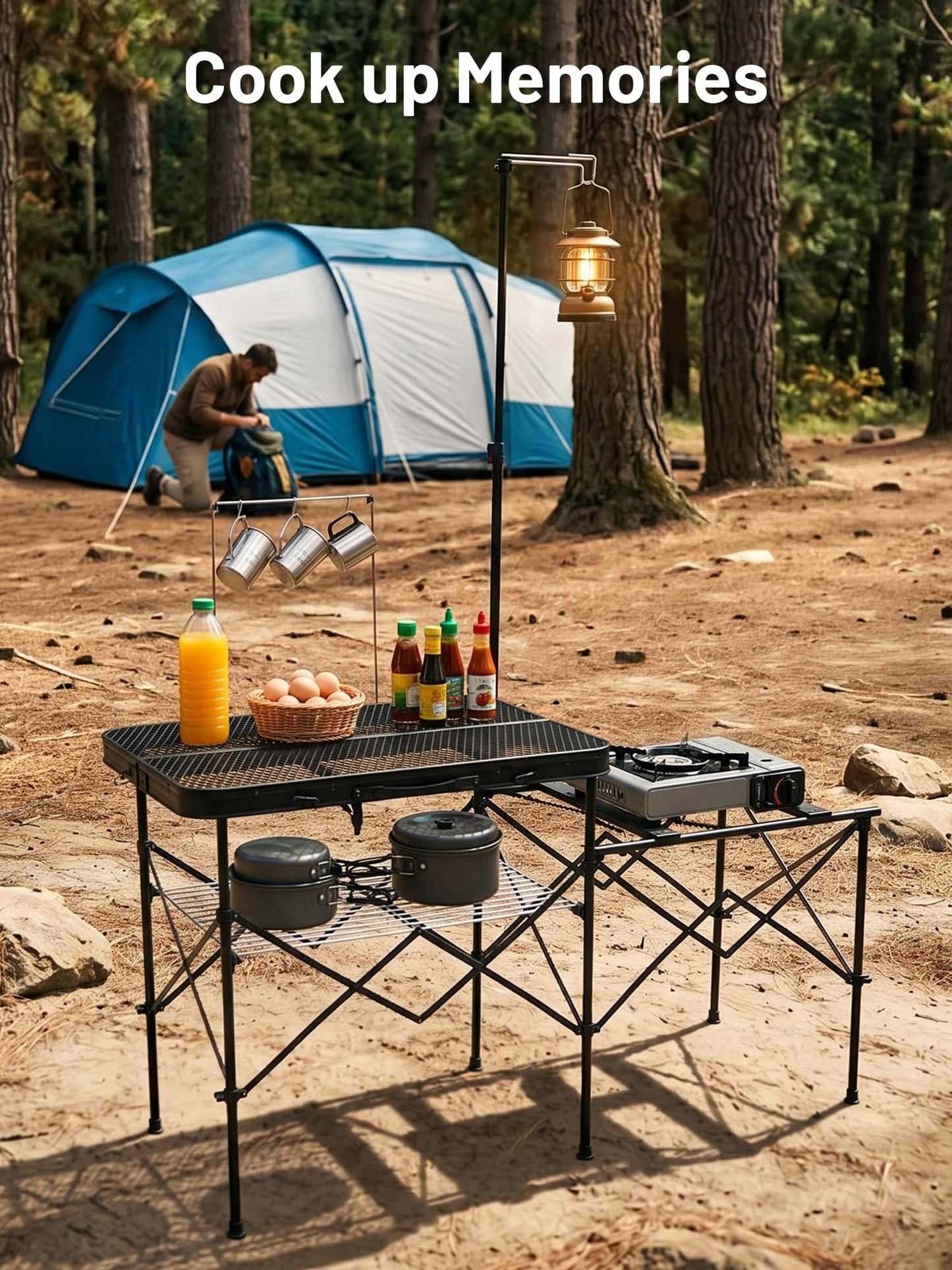 TIMBER RIDGE Portable Camping Kitchen Station, Folding Outdoor Grill Table