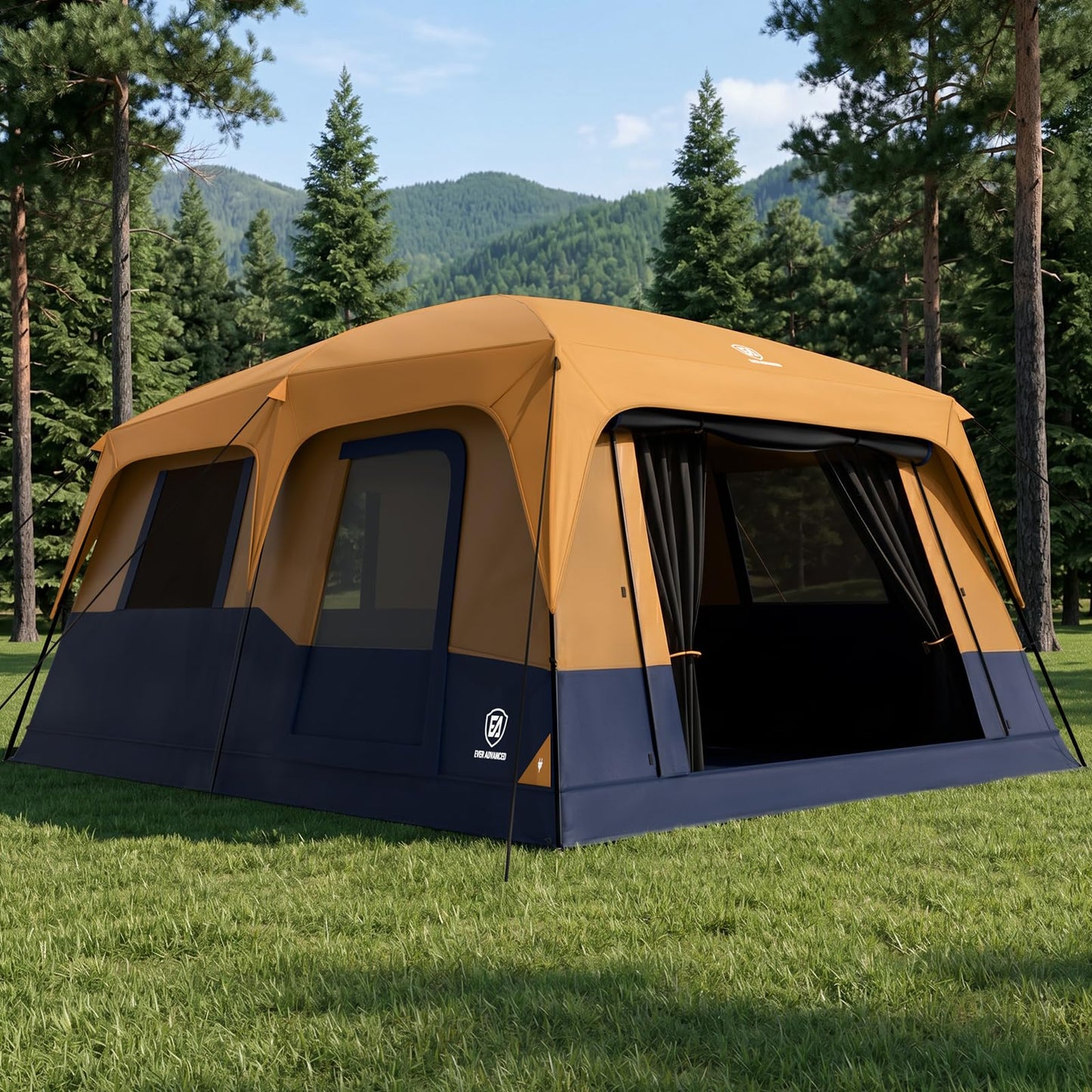 10-Person Multi-Room Blackout Camping Tent with Rainfly