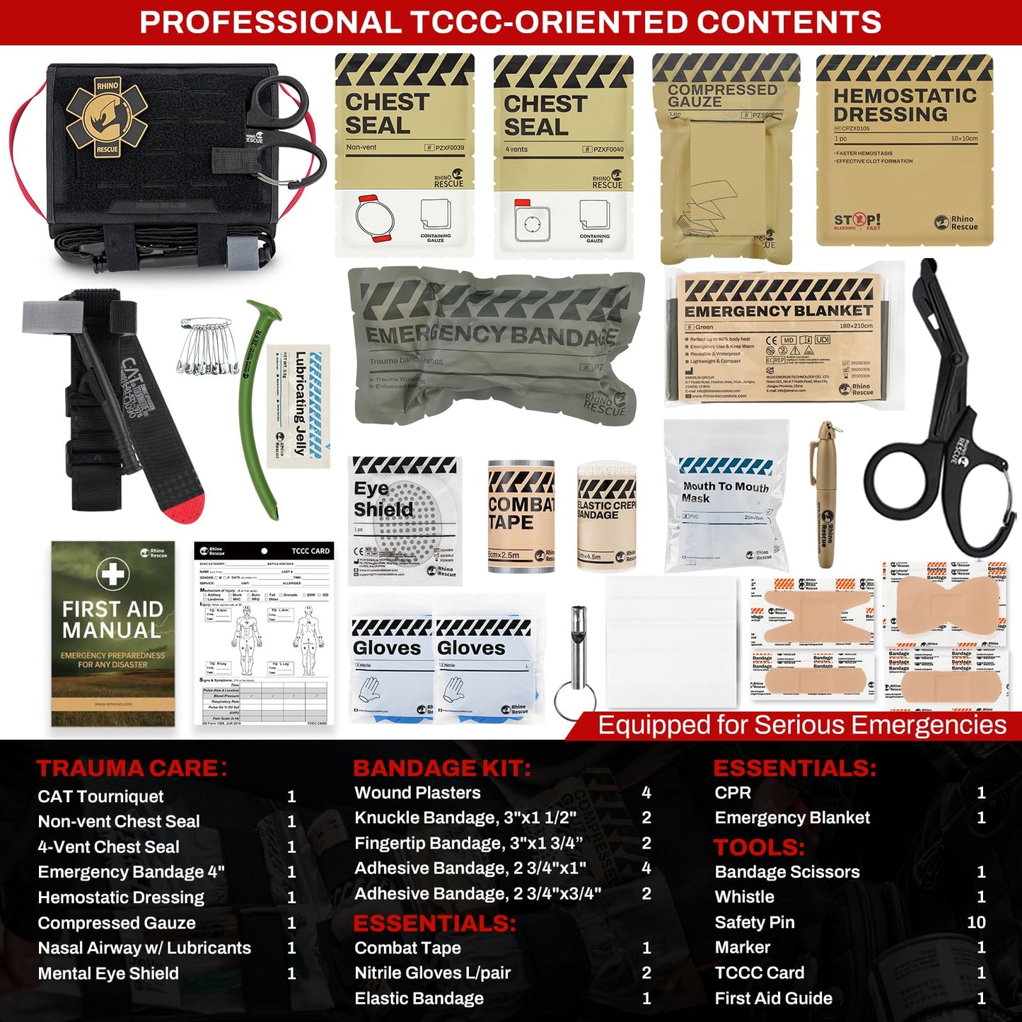 RHINO RESCUE Car Tactical IFAK Trauma Kit with C-A-T Tourniquet