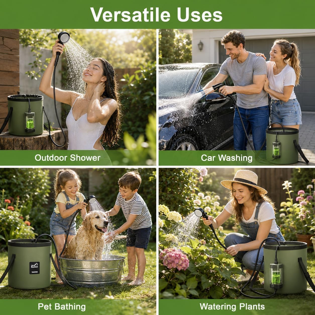 Rechargeable Portable Camping Shower with Foldable Bucket