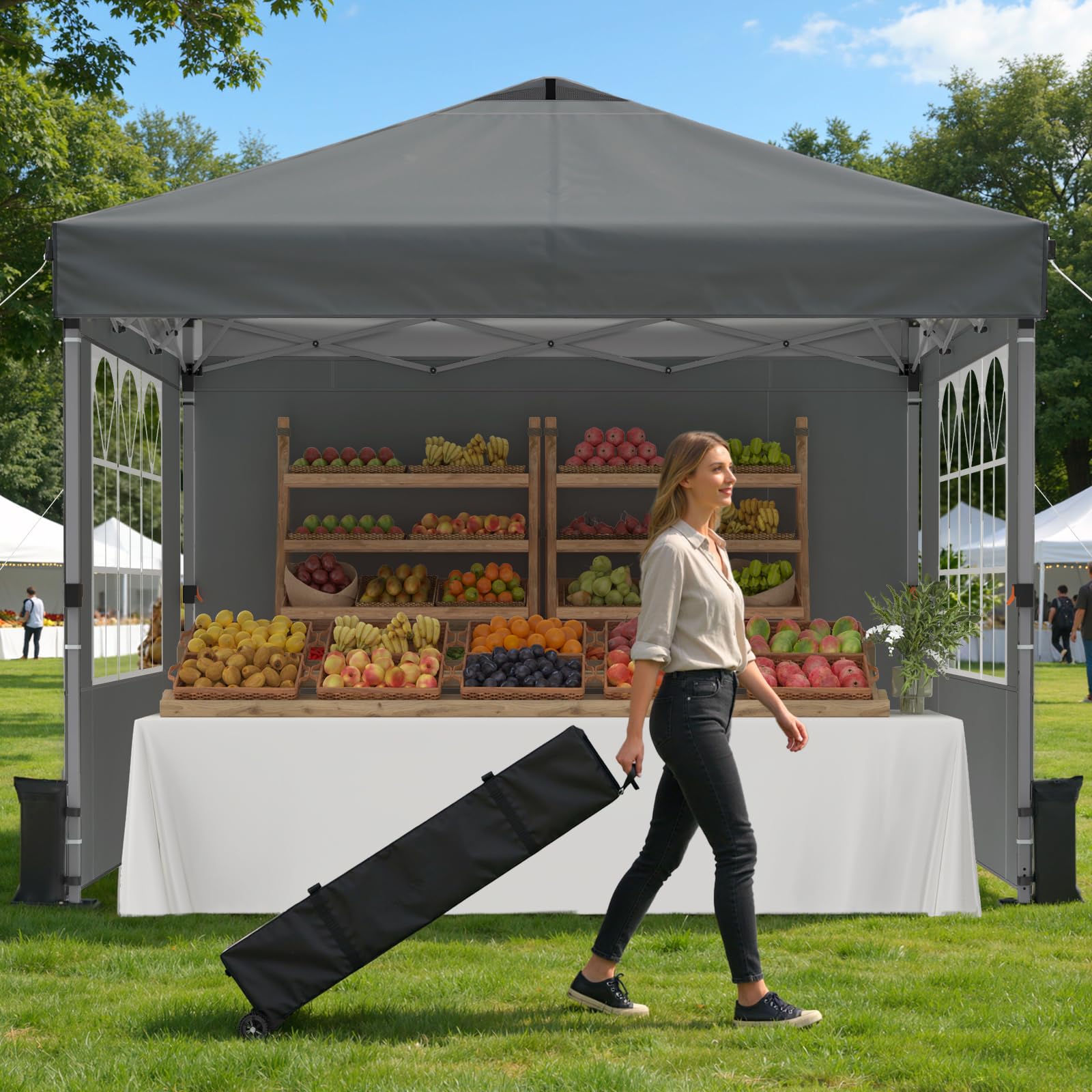10x10 Pop-Up Canopy Tent with Silver-Coated Top for Camping & Events