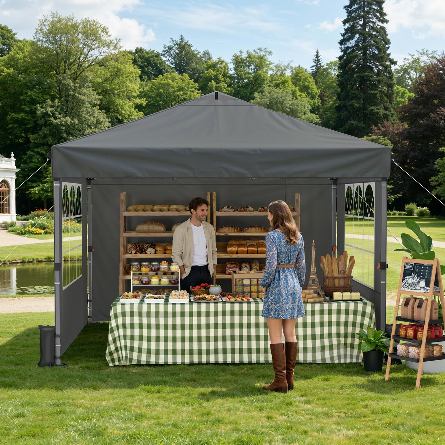 10x10 Pop-Up Canopy Tent with Silver-Coated Top for Camping & Events