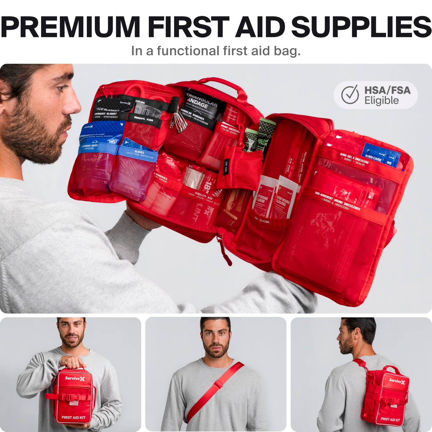 Large Emergency First Aid Kit with Wound Closure Strips